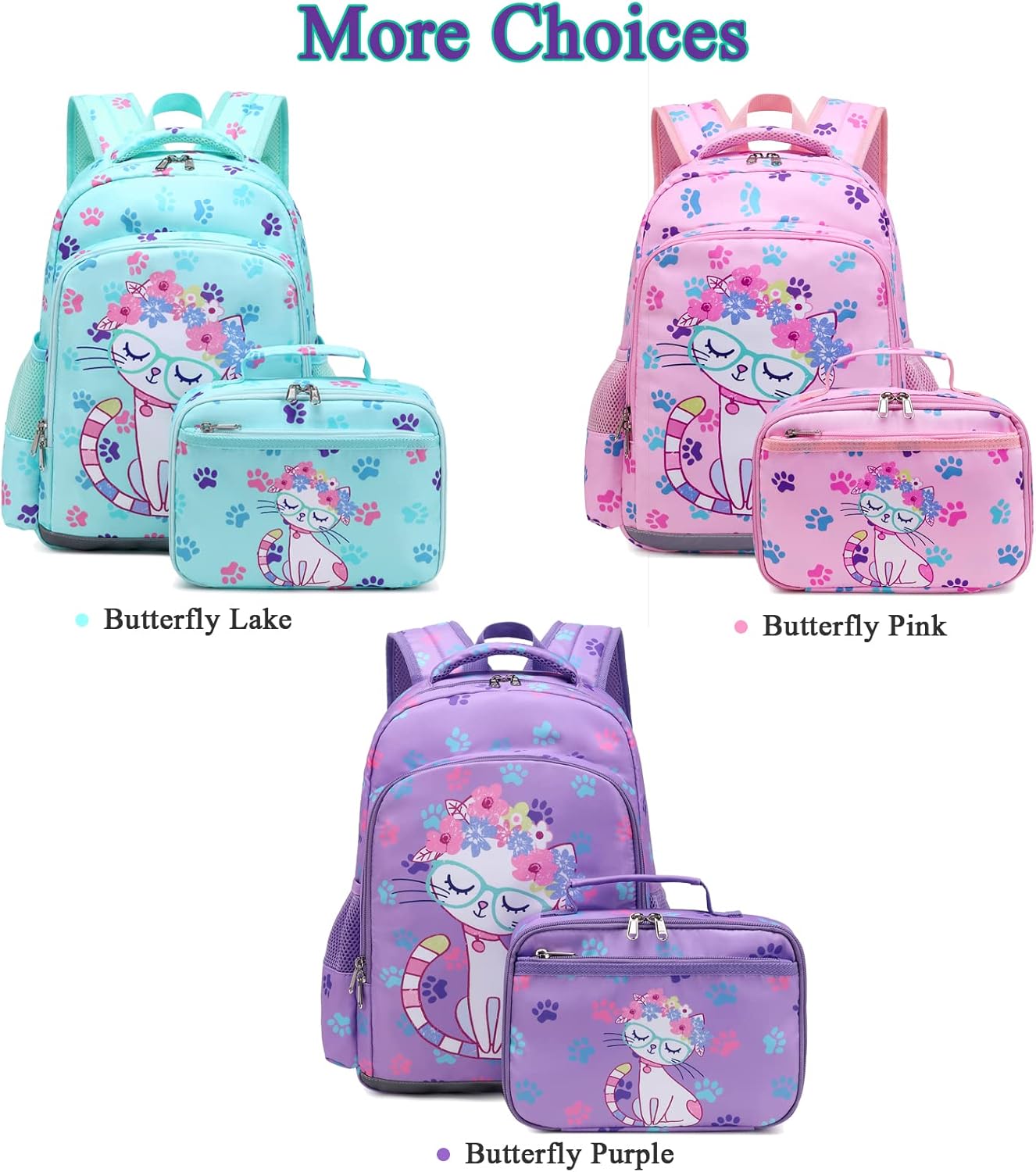 Octsky Backpack for Girls Kids School Backpacks with Lunch Box Preschool Kindergarten BookBag Set With Chest Strap Cat Lake - Image 4