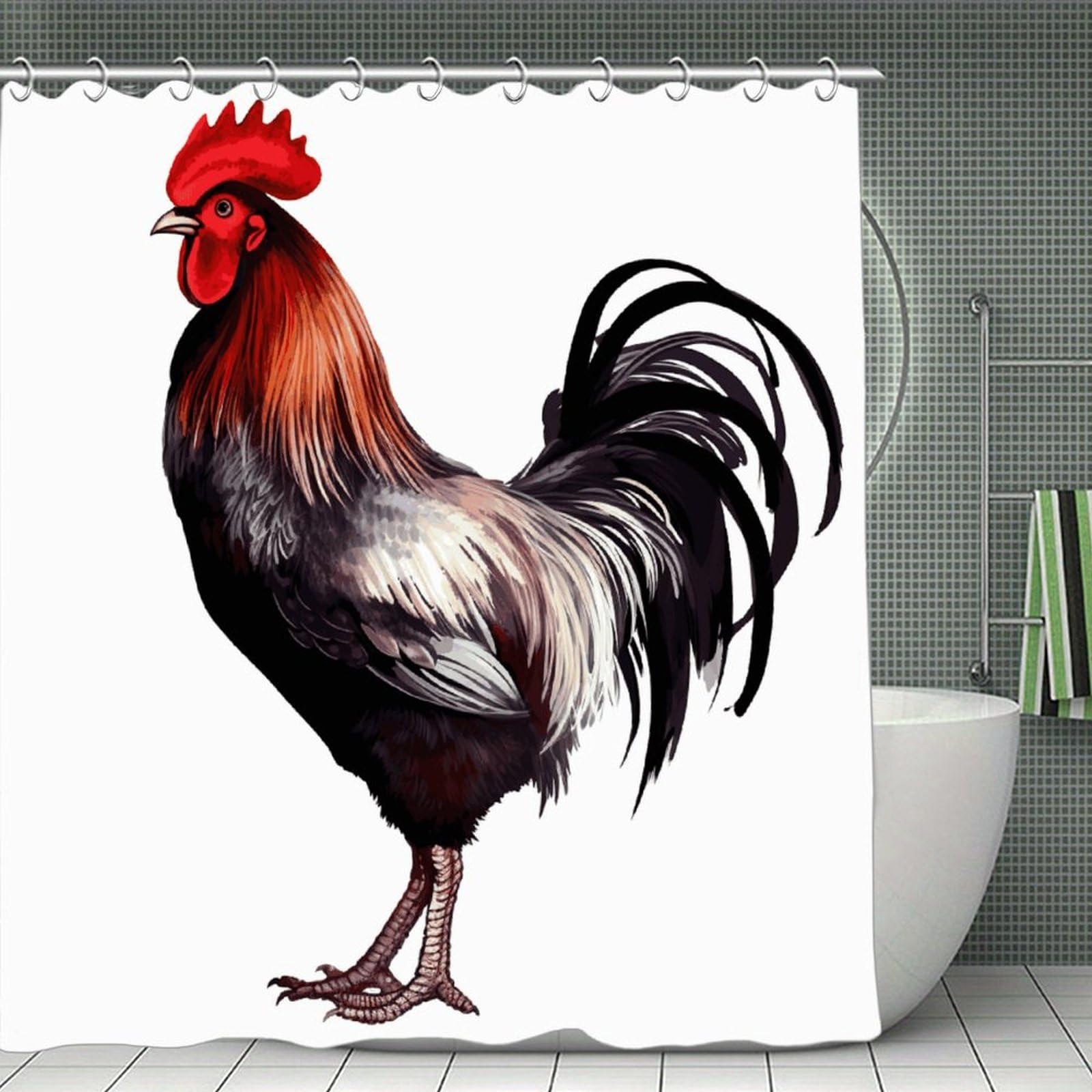 FekiLoot Rooster Shower Curtain Minimalist Thick Bathroom Curtain Washable Modern Bathroom Shower Curtain Heavy Duty Waterproof Cloth Bath Curtain with Hooks 70.8"x70.8"
