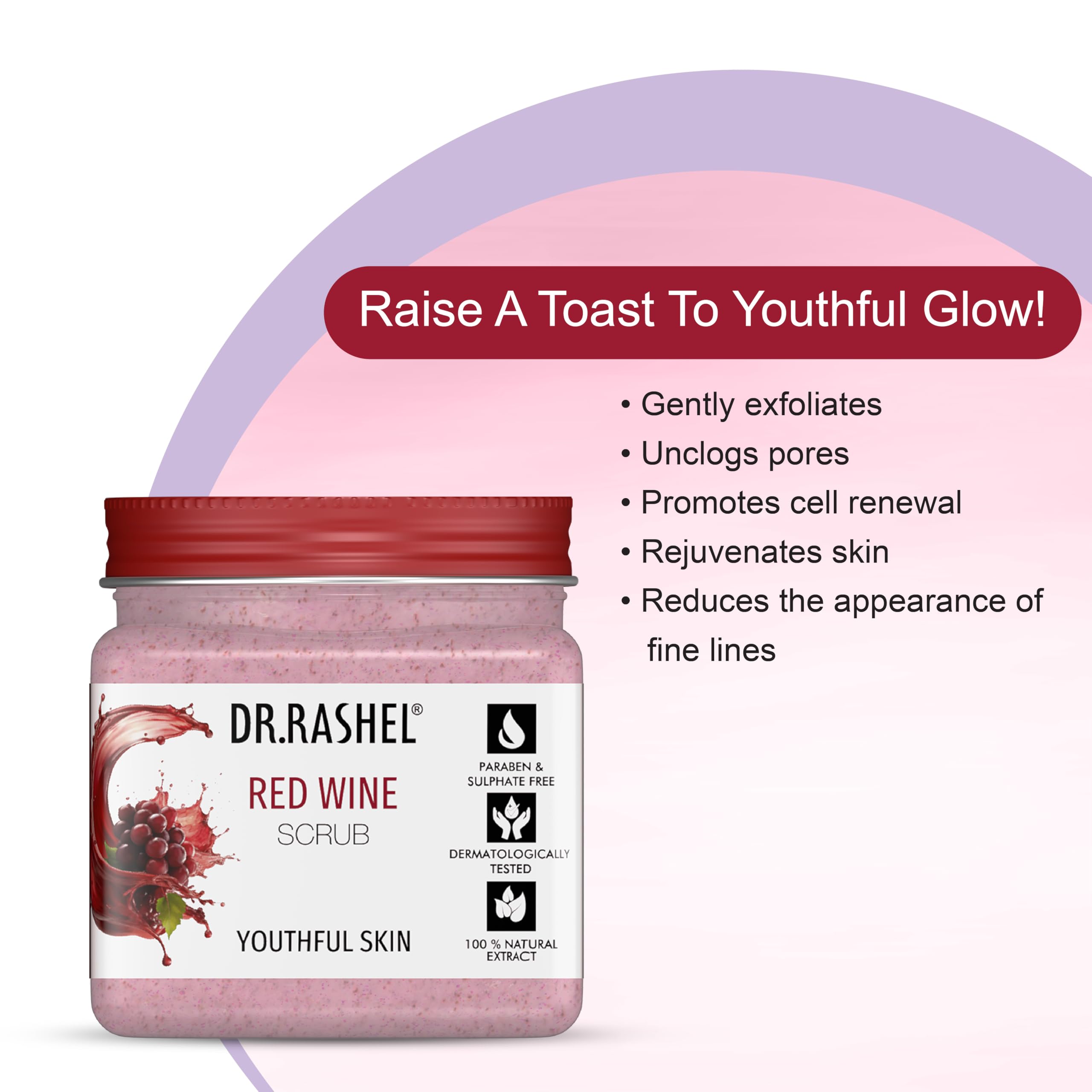 DR.RASHEL Red Wine Scrub | Natural Exfoliating Face & Body Scrub | With Antioxidants | For Youthful Glow | Paraben-Free | Anti-Aging Formula | 380 ml - Image 4 thumbnail