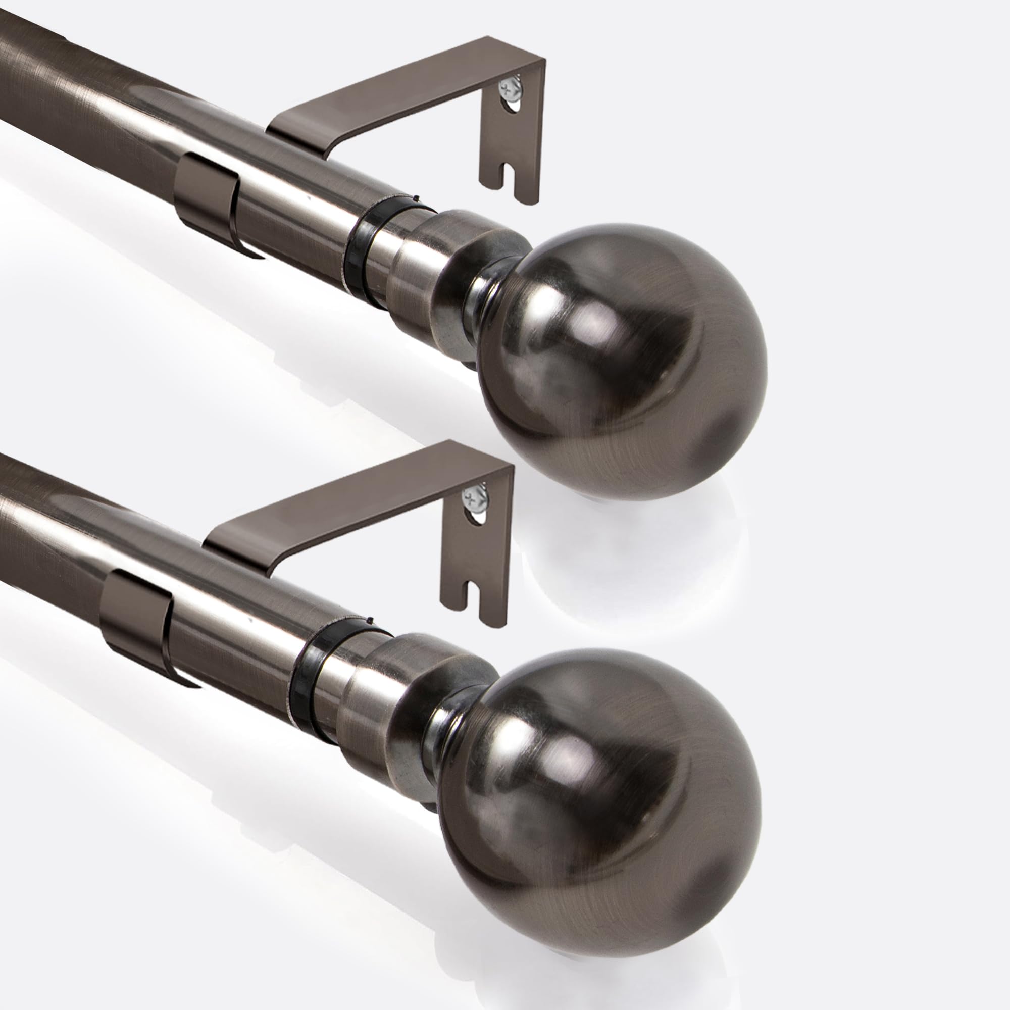 Oxford Homeware 2 Pack Extendable Curtain Poles for eyelet curtains 70-120cm Durable Plain Ball Curtain Pole Set Includes Curtain Rod Finials Rings Brackets & Fittings (Black Nickel) — image 1