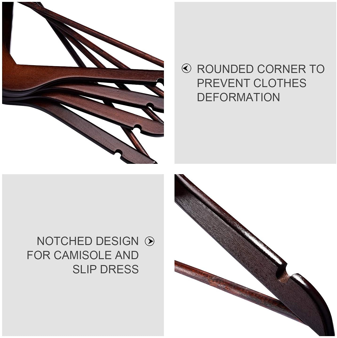 HOUSE DAY 20 Pack Wooden Suit Hanger Wooden Clothes Hanger Smooth Finish Solid Wooden Coat Hanger High-Grade Wooden Hangers for Clothes Suit, Dress, Camisole, Jacket, Pants Brown