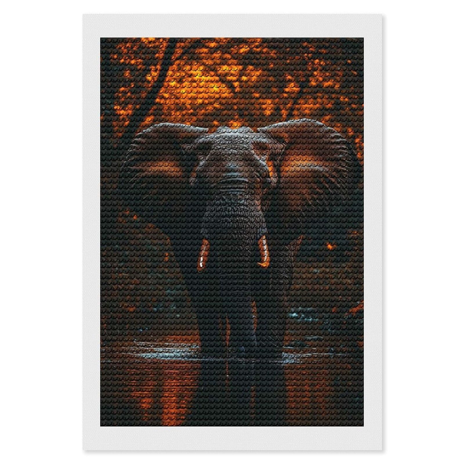 Junmoney Elephant Wading Through Water, Forest Background Diamond Art Canvas 8"x12", Easy Handmade Project, Complete Accessories, Bedroom Decor, Birthday Gift