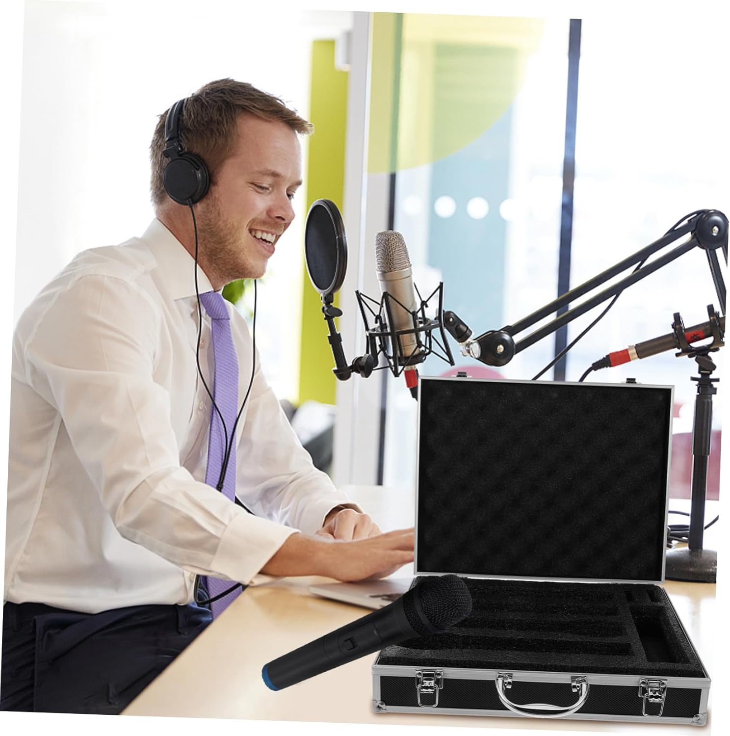 BESPORTBLE 4-Pack Portable Hard Microphone Case for Cordless Microphones Aluminum Travel Storage Box with Handle KTV Singing and Outdoor Use