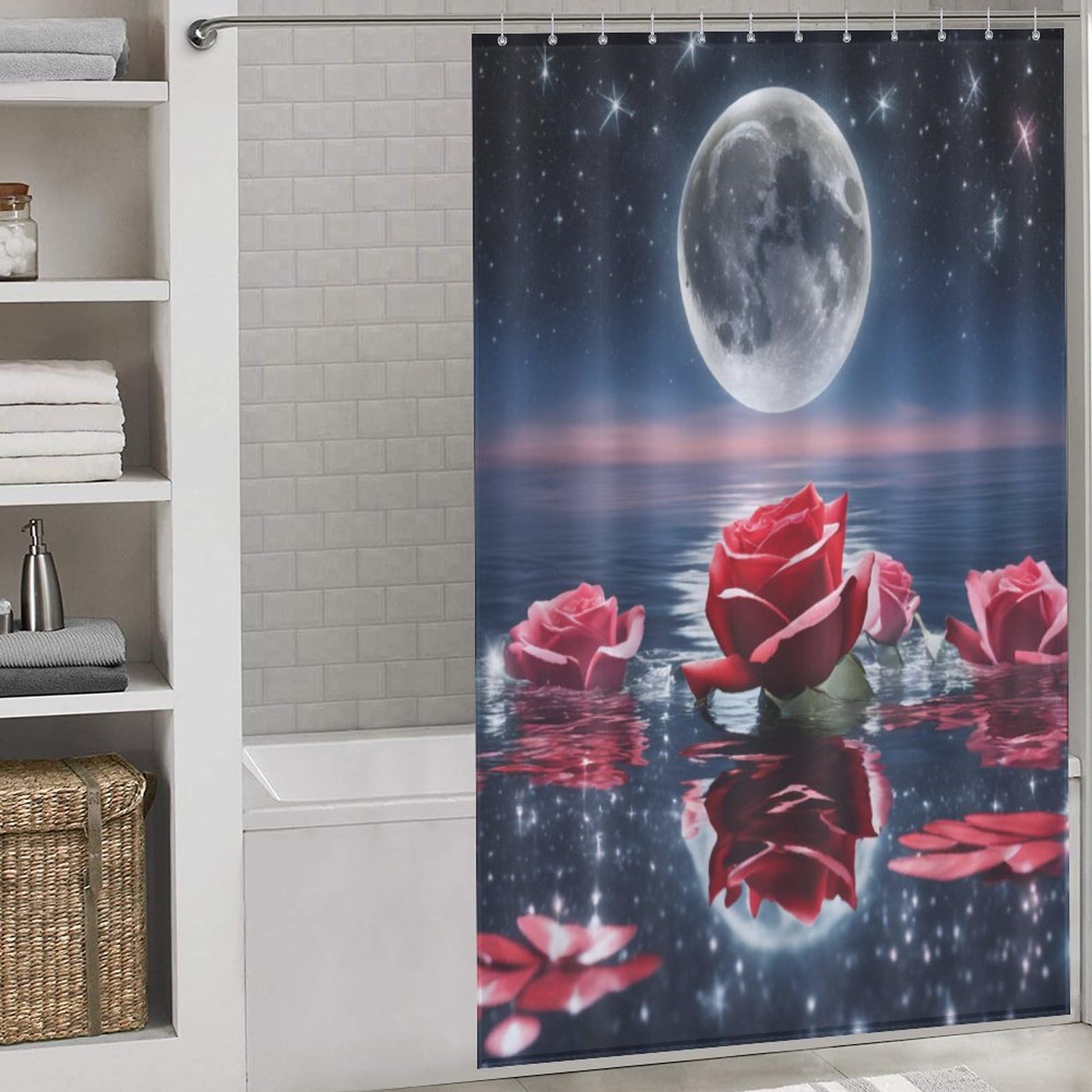 Rose rideau de douche tissu lavable imperméable pour baignoire
