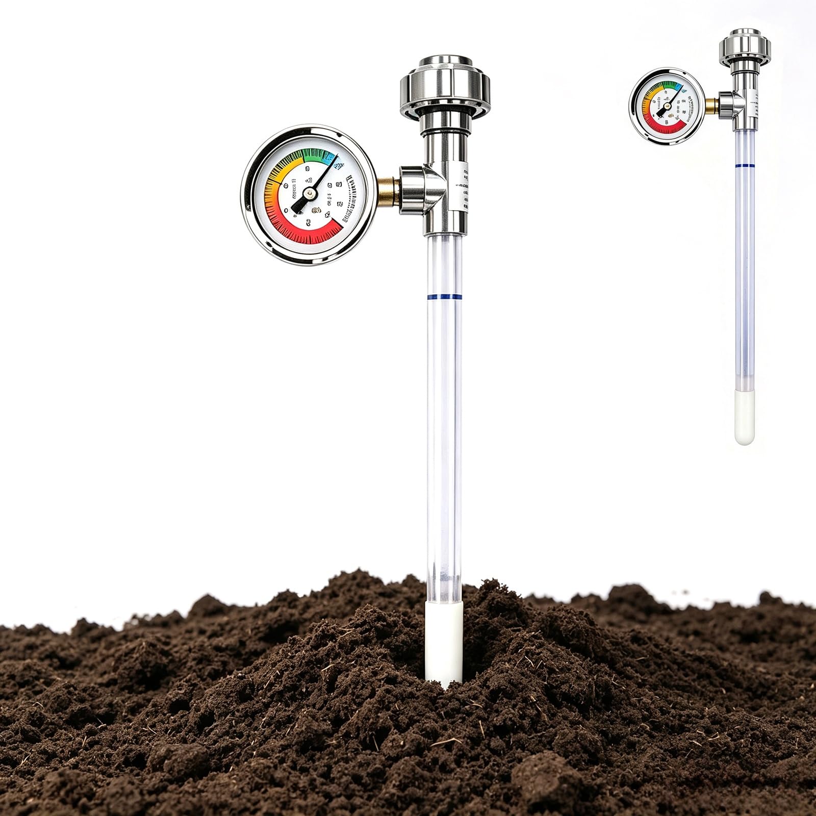 Tensiómetro de suelo, sensor de monitoreo de humedad del suelo | Tubo cerámico y cuerpo metálico con manómetro; para zonas de cultivo, campos agrícolas y huertos domésticos(30cm)