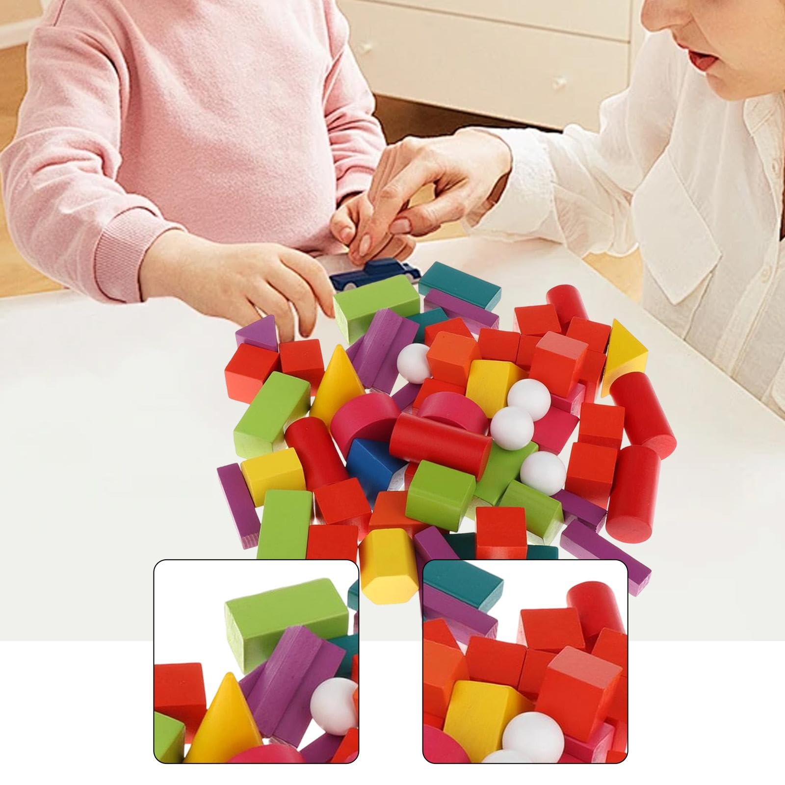 Colcolo 60 Blocchi Geometrici in Legno con Forme 3D per Bambini, Materiale Didattico per La Matematica, per La Scuola Elementare E