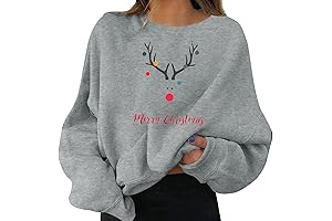 Joyous Slogan: Christmas Sweatshirts Women's Holiday Pullovers Fun Graphic Print Crew Neck...