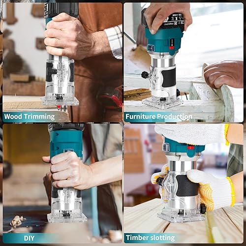 Miniatura 7 de Enrutador de madera inalámbrico, enrutador de recortadora sin escobillas de 21 V con batería de 2 x 4.0 Ah, madera portátil para madera de 6