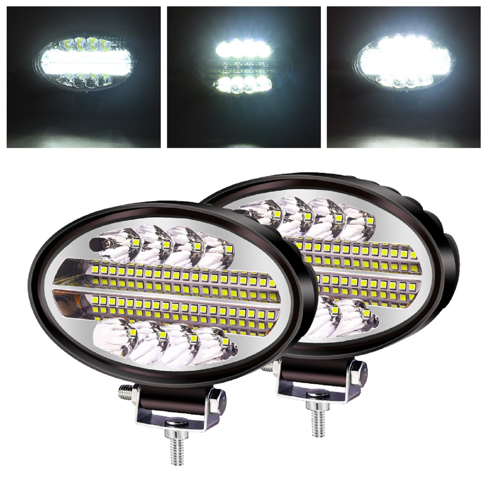 2 luces de conducción todoterreno de 144 W, resistente al agua, barra de luz LED de trabajo ovalada, faro antiniebla, 12 V, 24 V, para coche, camión, 4x4, tractor, barco (blanco)