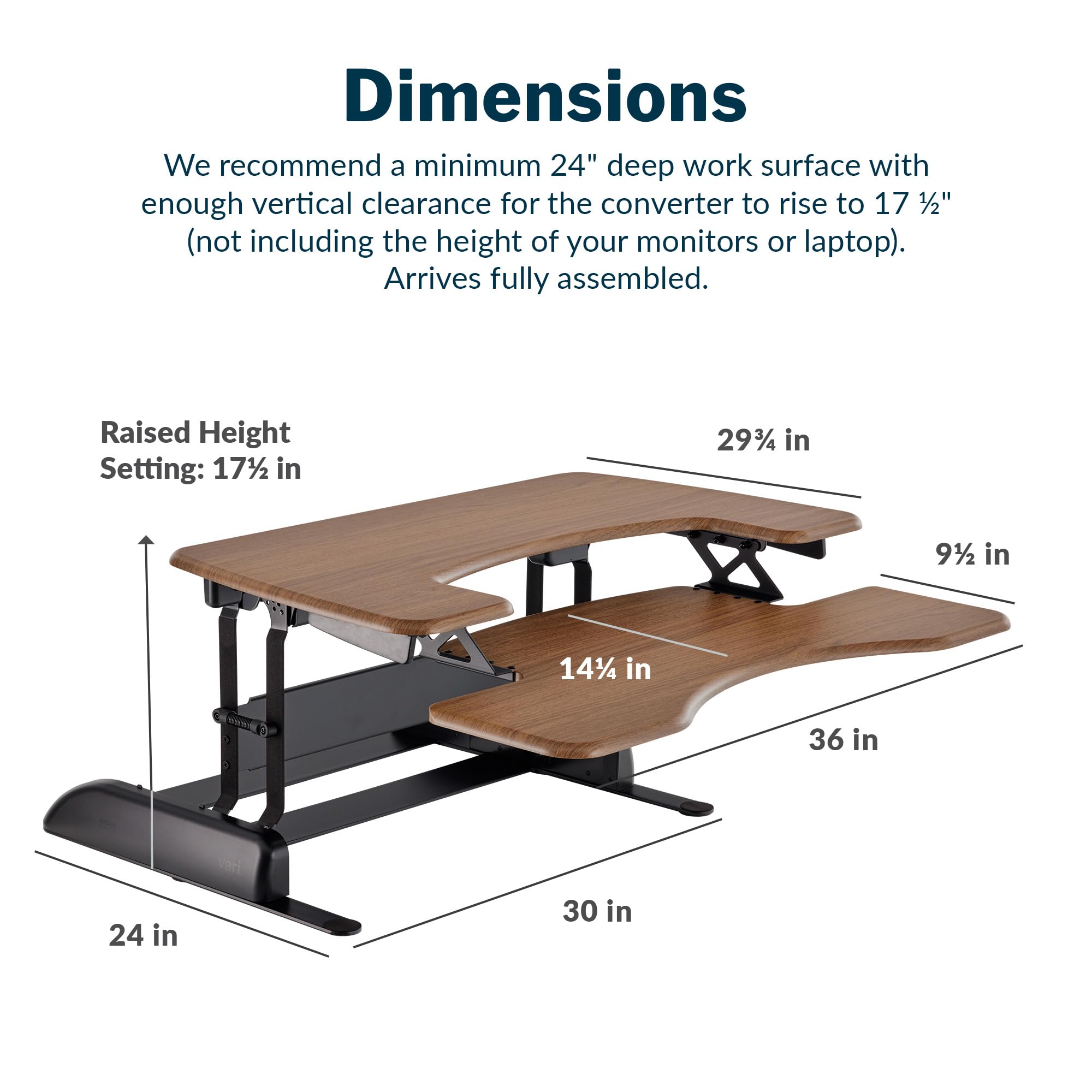 Vari Varidesk Pro Plus 36 Electric Standing Desk Converter – 11 Height Settings + Spring-Loader Lift, 2 Tier Design, Keyboard Tray – Fits Desktops 36” Wide x 26.5" Deep – Fully Assembled (): Walnut 36" Wide