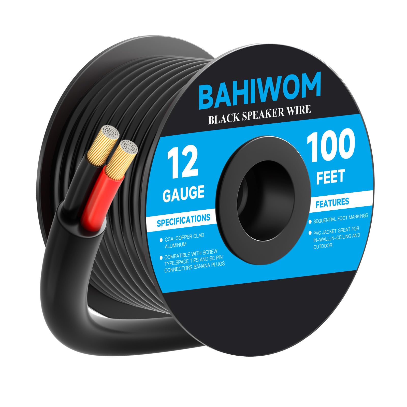 Cable de altavoz para exteriores, 12/2 AWG (100 pies/30,48 metros), cable de altavoz CCA CL3 clasificado para uso directo de audio en paisaje, resistente a la intemperie, a los rayos UV y al