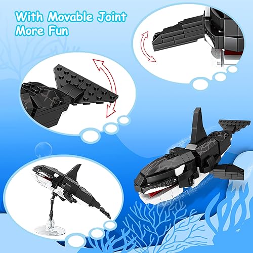 Miniatura 3 de KAZI Orca Toys Bloques de construcción, juegos de juguetes de construcción de criaturas marinas profundas, juguetes de animales del océano para