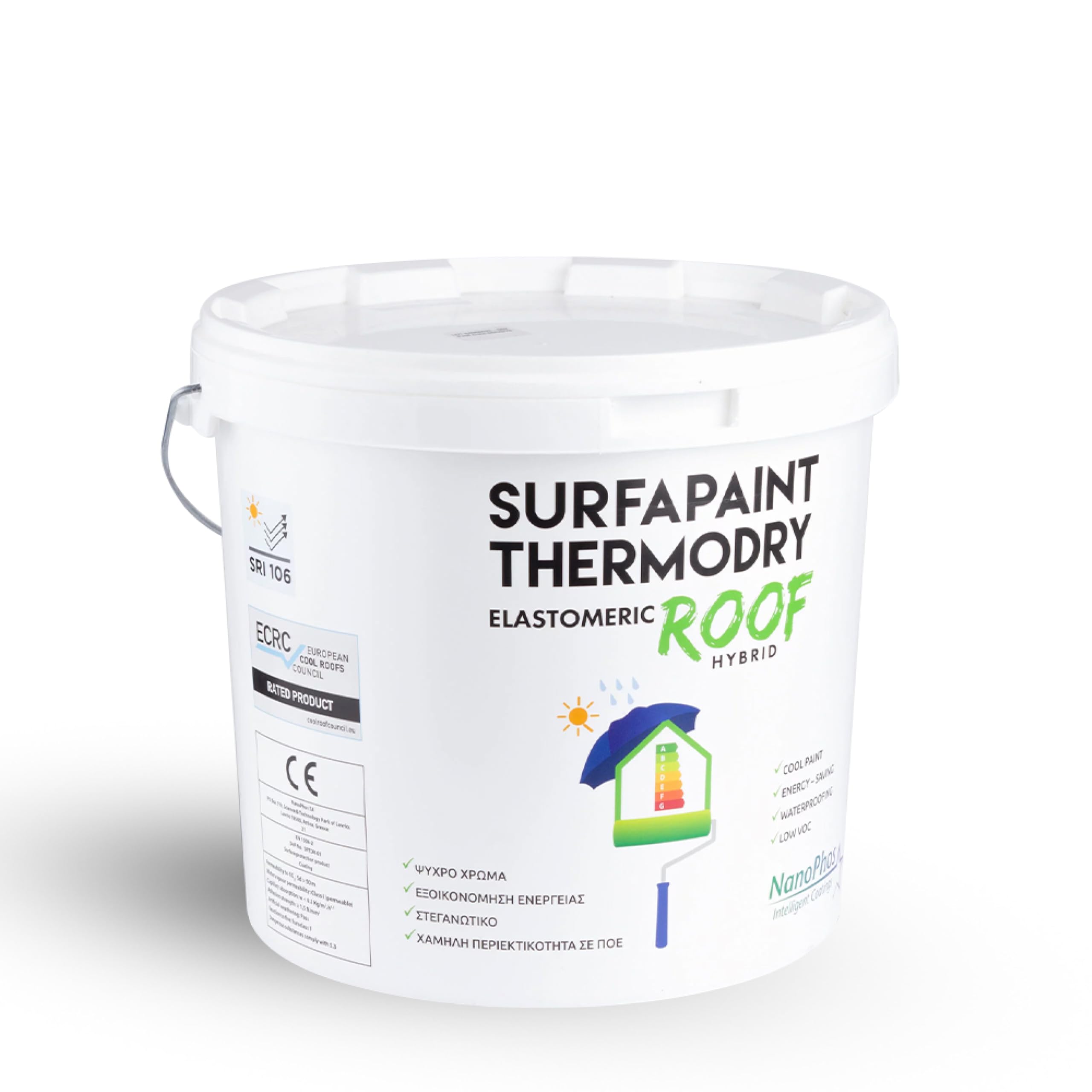 NanocuboSURFAPAINT THERMODRY 10L Elastomeric Thermal Reflective Liquid Sheath for Flat or Inclined Surfaces, Anti Overheating, Waterproof, Reduces Consumption, Nano Technology for Construction