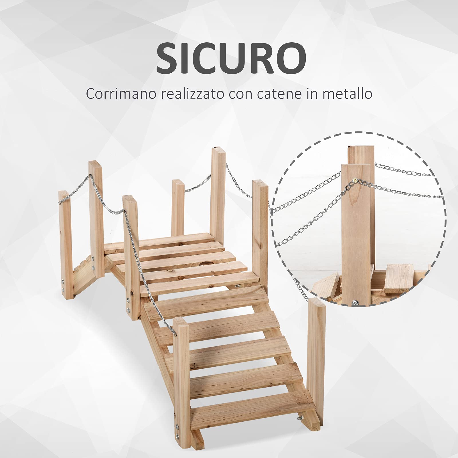 Outsunny Ponte Ponticello da Giardino in Legno per Laghetto con Passerella ad Arco, Impermeabile per Esterni, 100x32x48cm