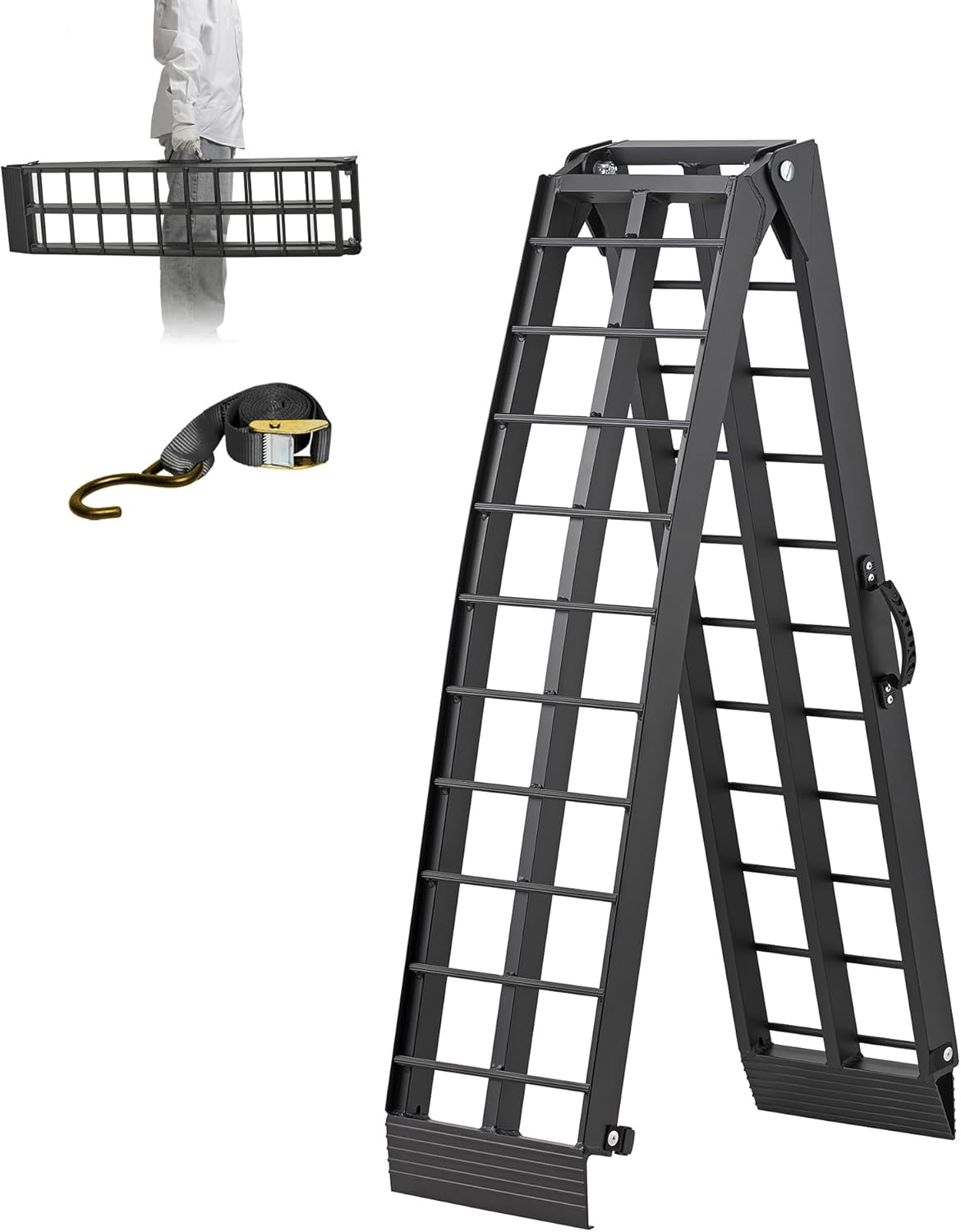 LEMNISCATE Motorcycle Ramp, Aluminum Loading Ramps for Pickup Trucks, 7.5FT Folding Bike Ramp with Handle & Buckle, for Bicycles, Lawn Mowers, UTV, ATV, 750 LBS Capacity, 89"x12", 1PC, Black Black 1 PC/750 LBS/7.5 FT/BLACK