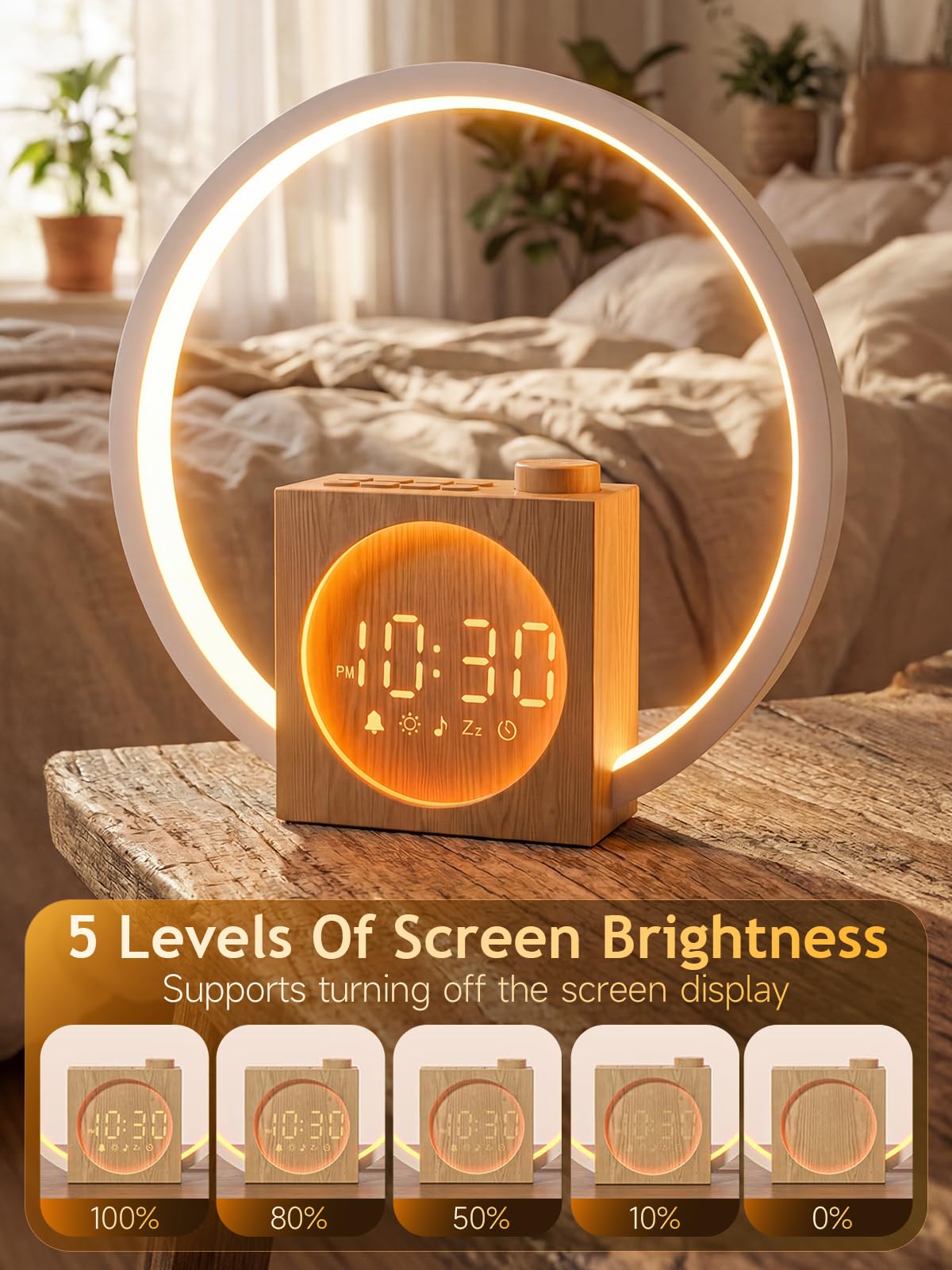 Lichtwecker, Tageslichtwecker mit 360° Berührungsring, Sonnenaufgang Sonnenuntergang Simulation, 12 Farbmodi, 30 Naturgeräusche, Dimmbares Display, Sleep Timer, Snooze, Nachttischlampen, Deko Geschenk