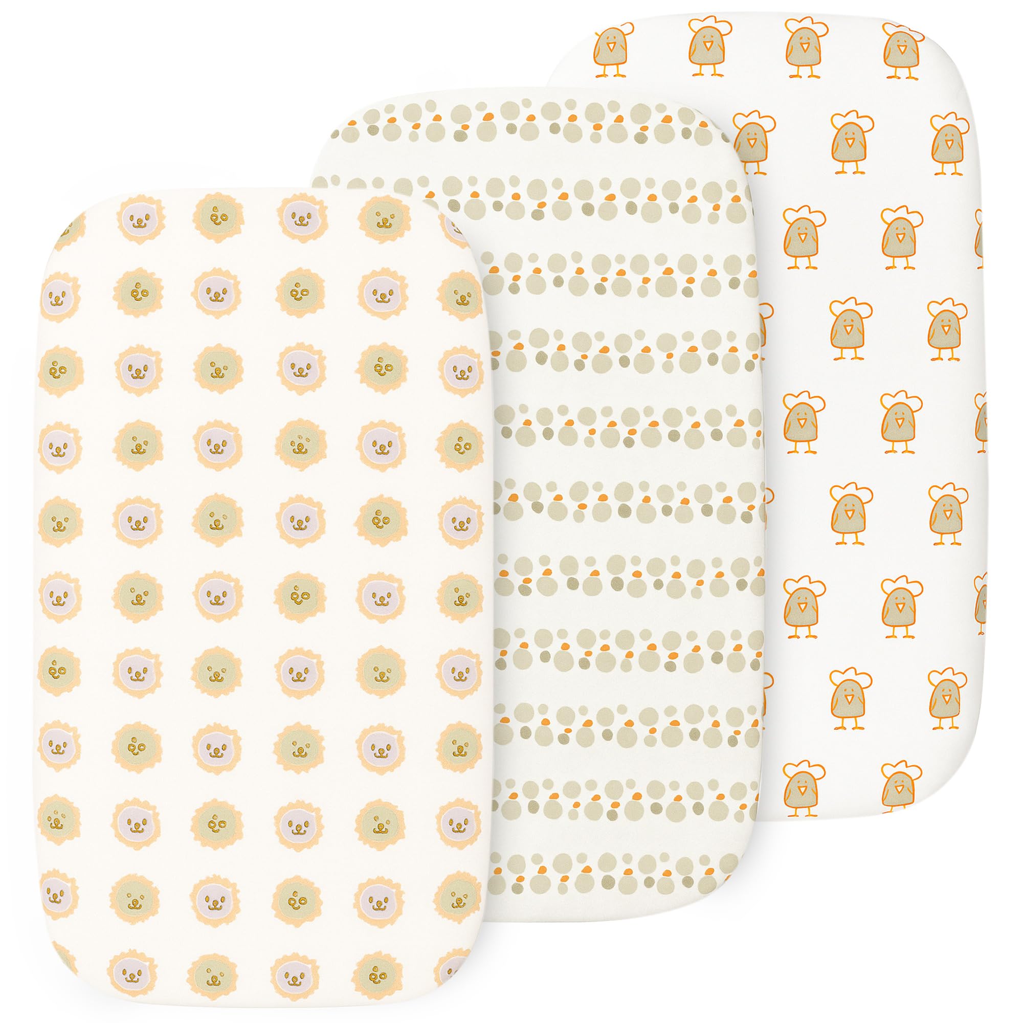 Organic Bassinet Sheets 3 Pack, 33x17 Fitted Sheet for Boys &amp; Girls, Soft 100% Jersey Cotton, Compatible with Halo Bassinest, Baby Delight, Graco, Oval &amp; Rectangle Mattress