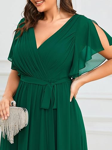 Vista 5 de Ever-Pretty Plus Vestido de dama de honor formal de manga corta de gasa con cuello en V y cintura imperio hasta el suelo, talla grande