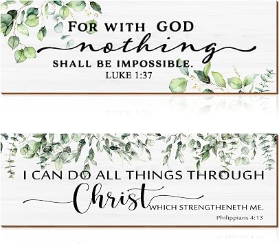 Yalikop 2 Pcs Inspirational Wall Art Sage Green Decor Motivational Positive Quotes Wooden Christian Scripture Sign for Office Home Room Bedroom Bathroom DormClassic,12 x 4 Inch