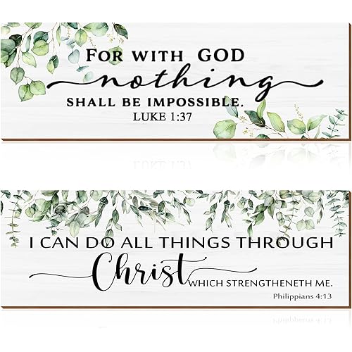 Yalikop 2 Pcs Inspirational Wall Art Sage Green Decor Motivational Positive Quotes Wooden Christian Scripture Sign for Office Home Room Bedroom Bathroom Dorm(Classic,12 x 4 Inch)