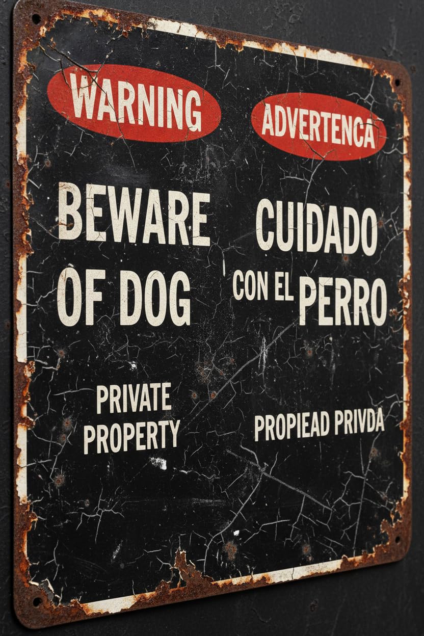 Wall Decor Warning Sign Warning Bilingual Beware Of Dog Sign. English & Spanish Safety Signs Road Sign Business Sign 8x12 Inches Aluminum Metal Tin Sign Vintage Plates Printed