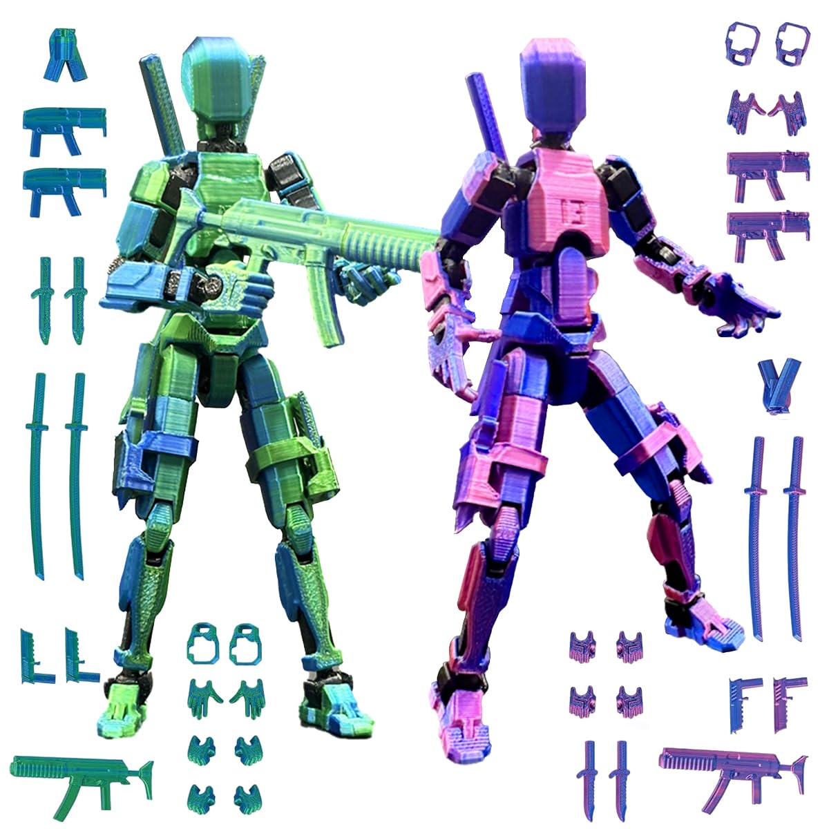 Photo 1 of Titan 13 Action Figure Set (Assembly Completed), 3D Printed Multi-Jointed Movable T13 Lucky 13 Dummy Mobile Robot, Nova 13 Action Figures Desktop Decorations for Game Lovers Toy (Red/Blue Knight)