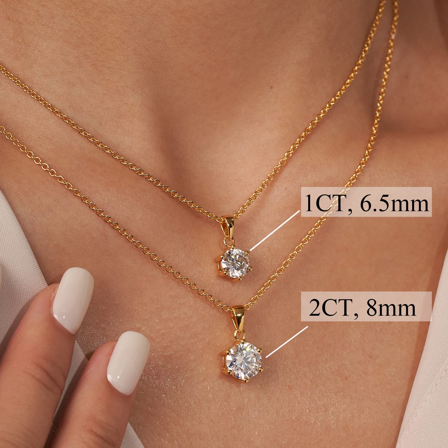 Collar con colgante de moissanita para mujer, collar de plata de ley con color D, claridad VVS1, chapado en oro blanco/oro de 1 quilate/2 quilates