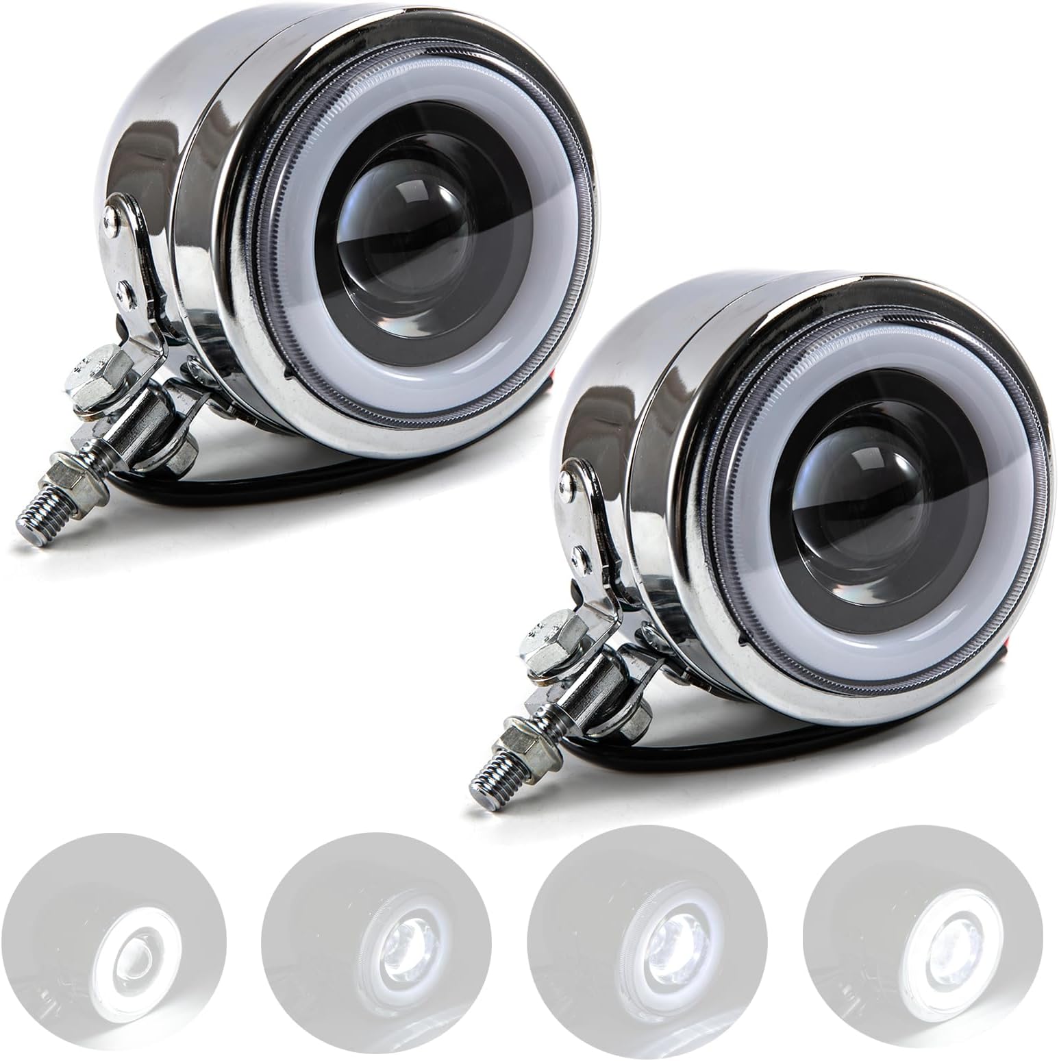Round Motorcycle Double Headlight Fog Light Motorcycle Headlight for Bobber Street Cafe Racer (Chrome)