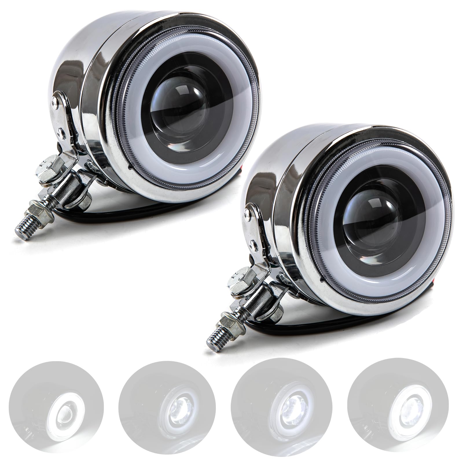 Faros Auxiliares de Moto LED Faro Motos Dobles Faros Antiniebla Moto Compatible Bobber Street Cafe Racer (chrome)