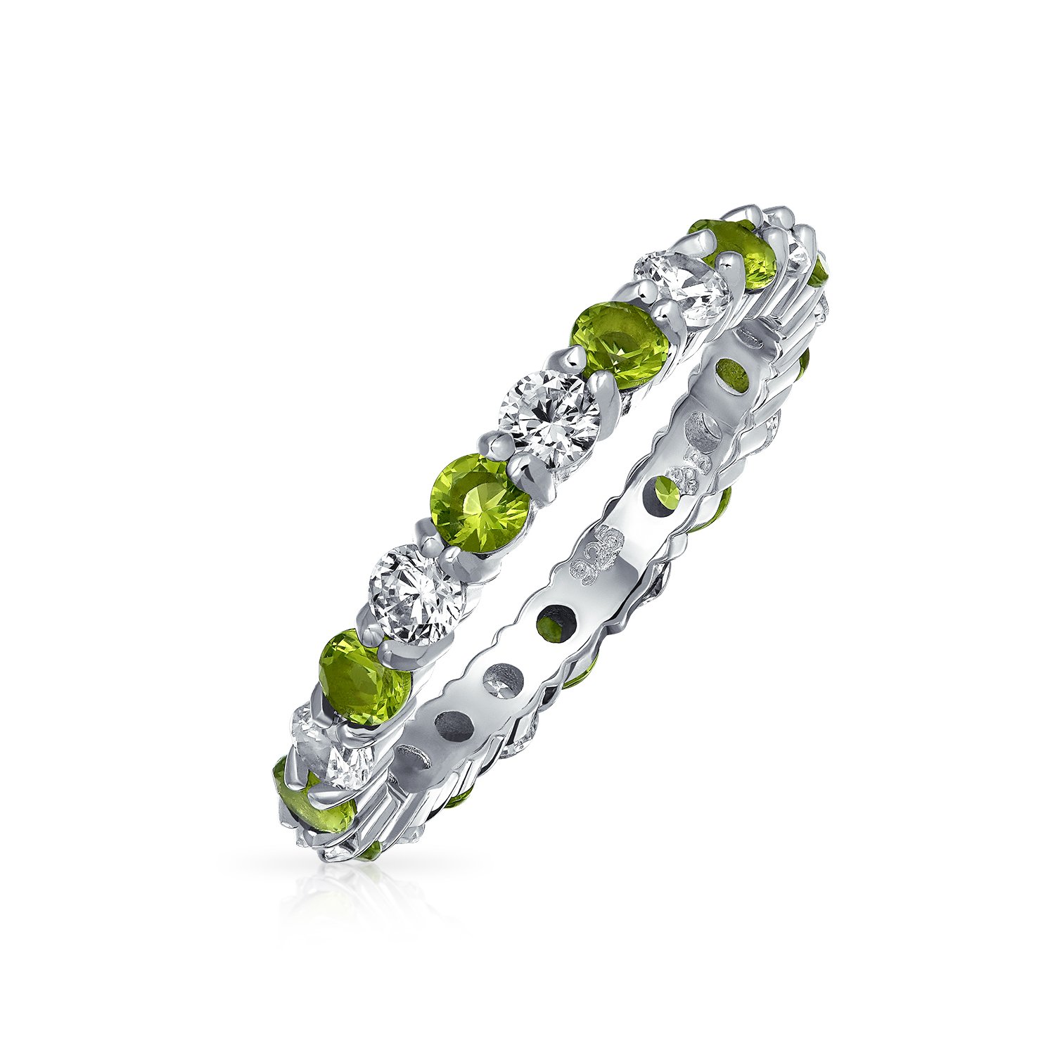 Bling Jewelry Personalisierbarer Ewigkeitsring aus 925er Sterlingsilber, dünn, stapelbar, Zirkonia, Kanalfassung, künstlicher Edelstein, 12 Geburtsmonatsfarben, 3 mm
