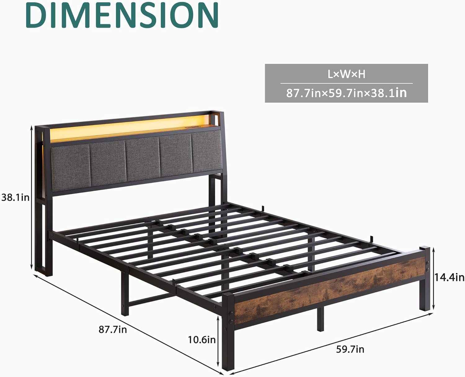 Diagram showing the dimensions of the JURMERRY Queen Bed Frame.