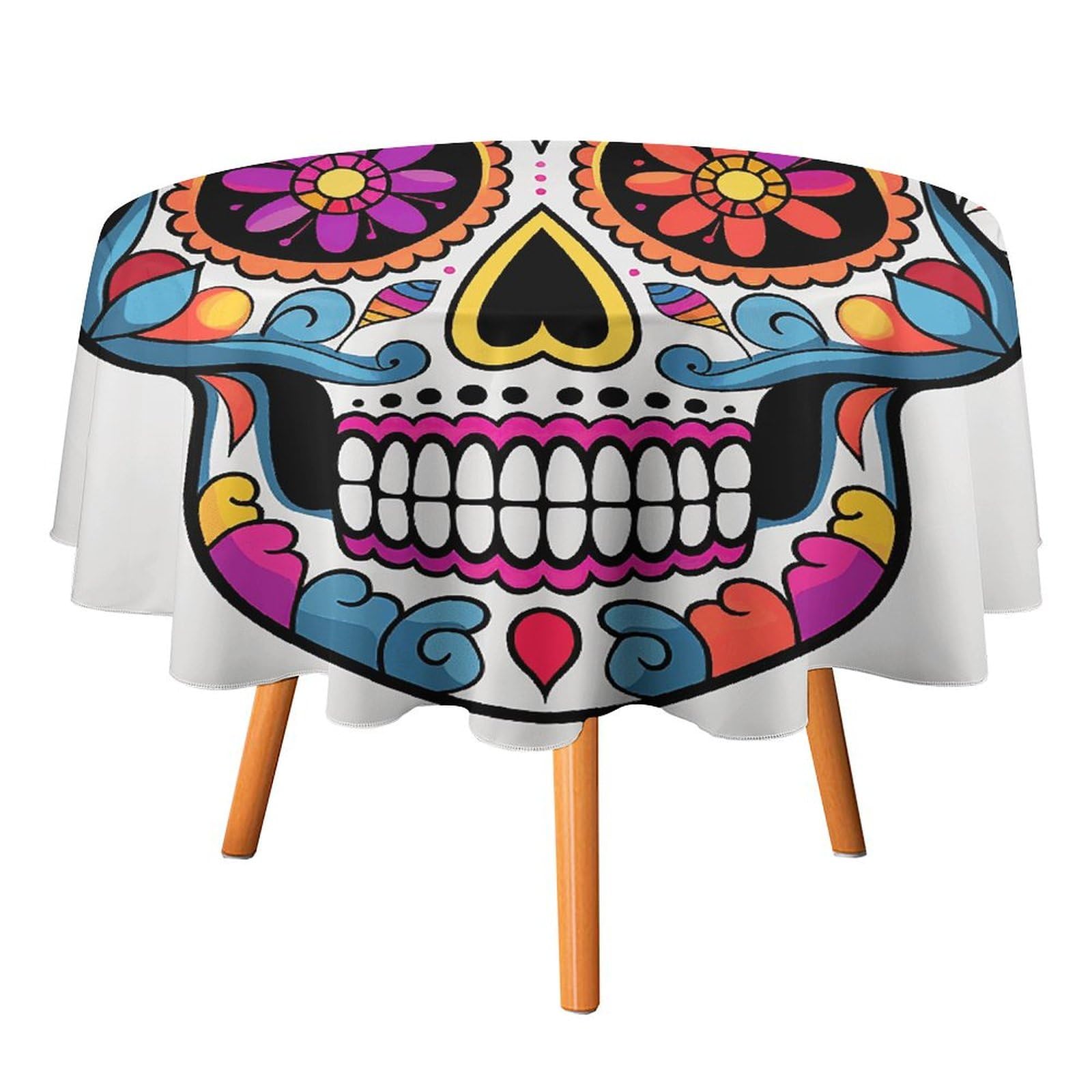 Nappe ronde tête de mort lavable pour protéger votre table des verres renversés