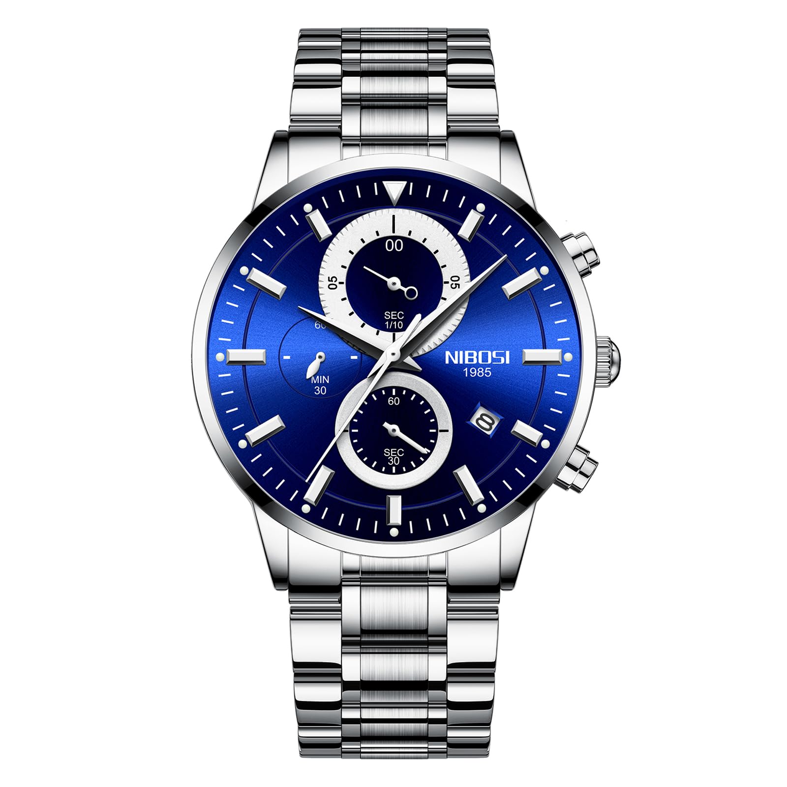 NIBOSI Mens Watch Analog Military Blue Dial Watches for Men Business Quartz Chronograph Stainless Steel Casual Wrist Watch Date (B0CNK1S8JS) Amazon Price History, Amazon Price Tracker