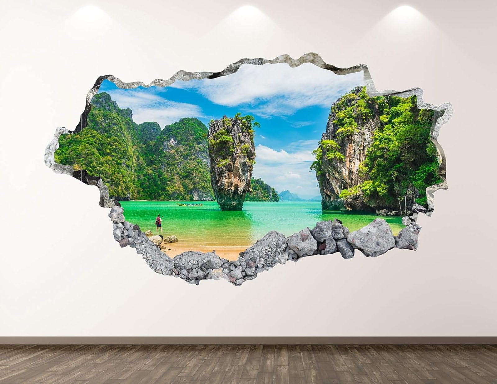 3D Wandtattoo Wanddurchbruch Wandaufkleber Seenaturlandschaft Wandsticker Wanddeko Wandbilder, Selbstklebend Wand Aufkleberfür Wohnzimmer Schlafzimmer Badezimmer Flur Küche Möbel Aufkleber 70x122cm