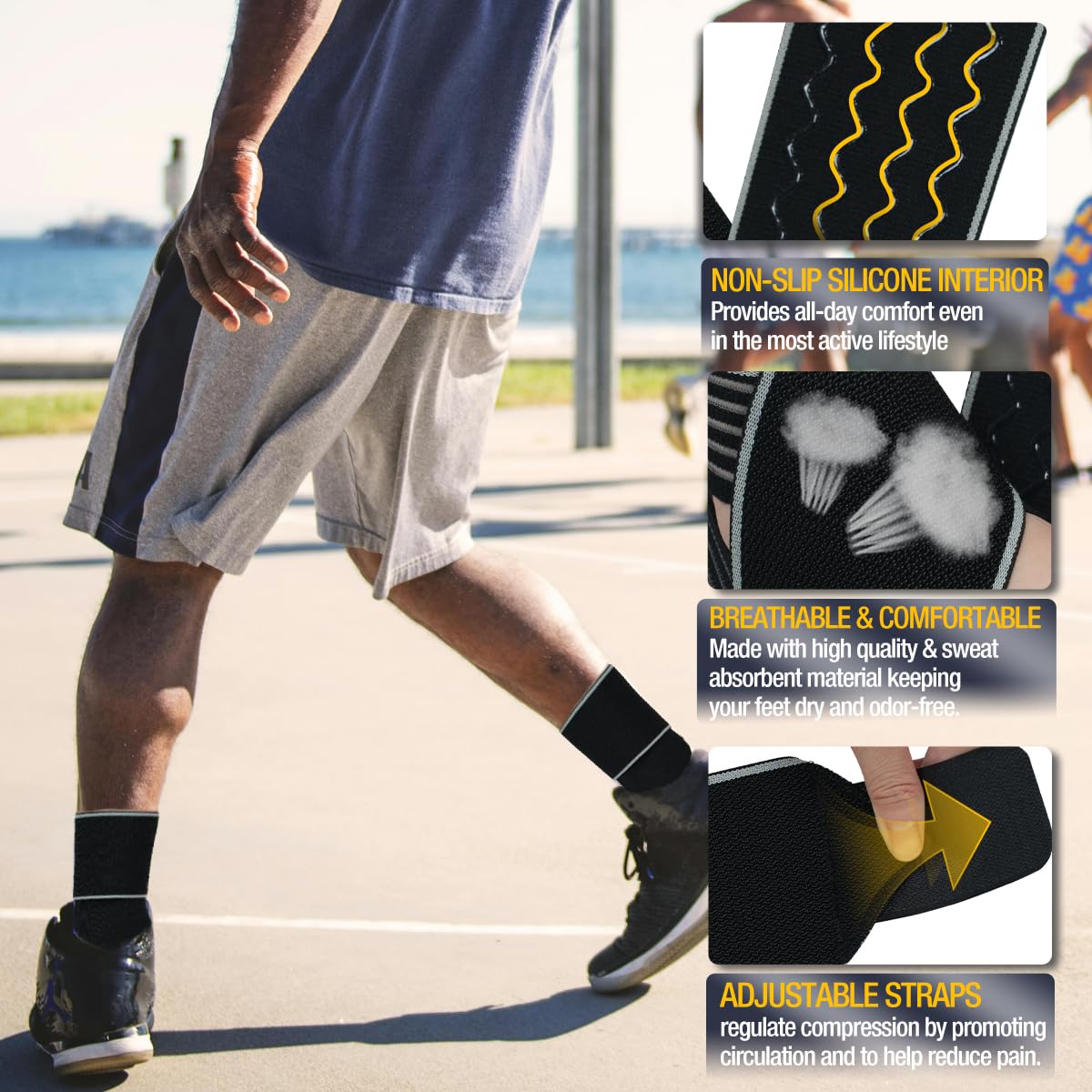 Ankle Brace for Men & Women (2 Pack), Adjustable Ankle Wraps Compression Sleeve, Comfortable and Easy to Wear, Relief for Tendonitis, Sprains, Running, Foot Brace Sports Protection (Gray)