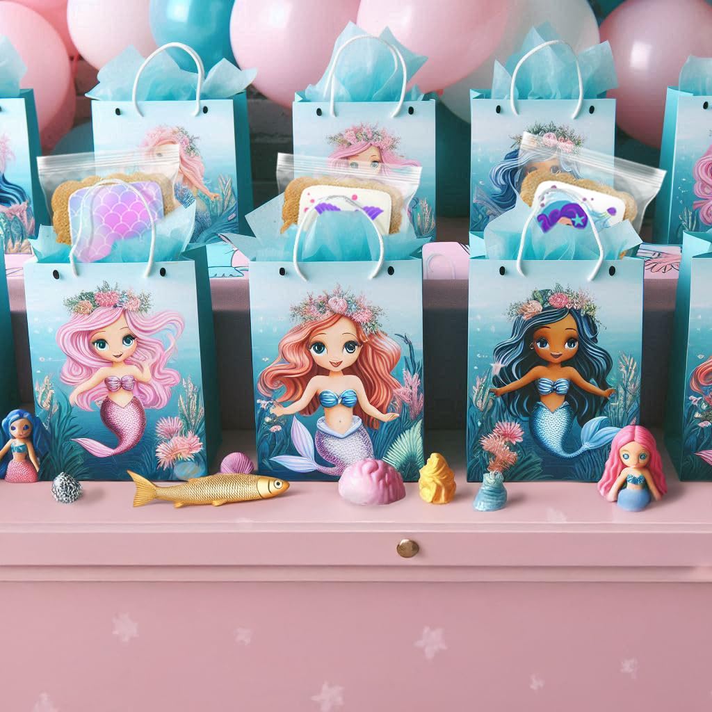 Mermaid Cookies Party Favors Cookies Decorated | 24 Pack INDIVIDUALLY WRAPPED | Theme Birthday Party Candy | Treats Dessert Table Sweets Bulk Baby Shower