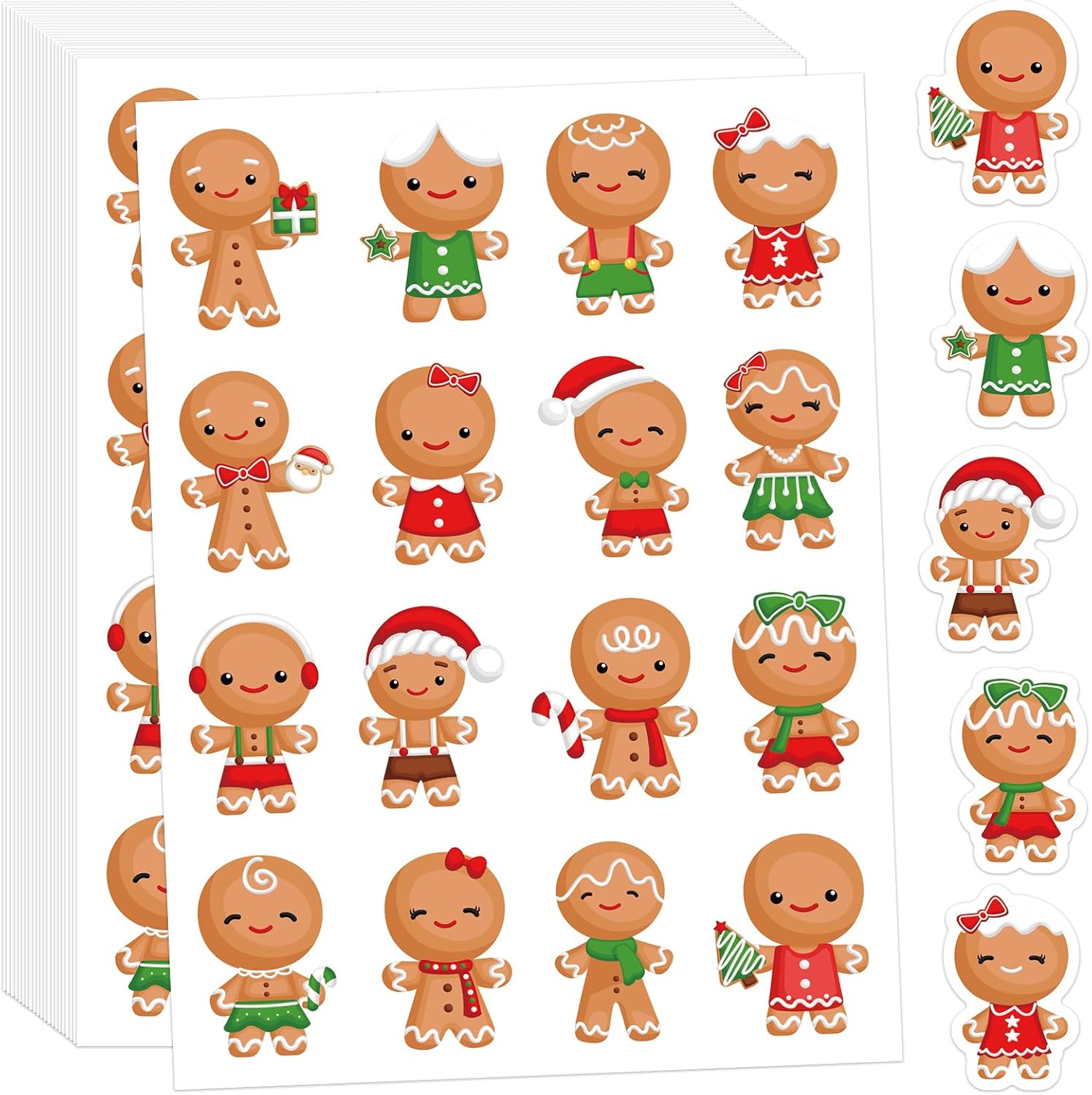 480Pcs Christmas Gingerbread Stickers - Cute Funny Cartoon Self-Adhesive Label Decals for Greeting Cards, Xmas Holiday Party Favor Decor