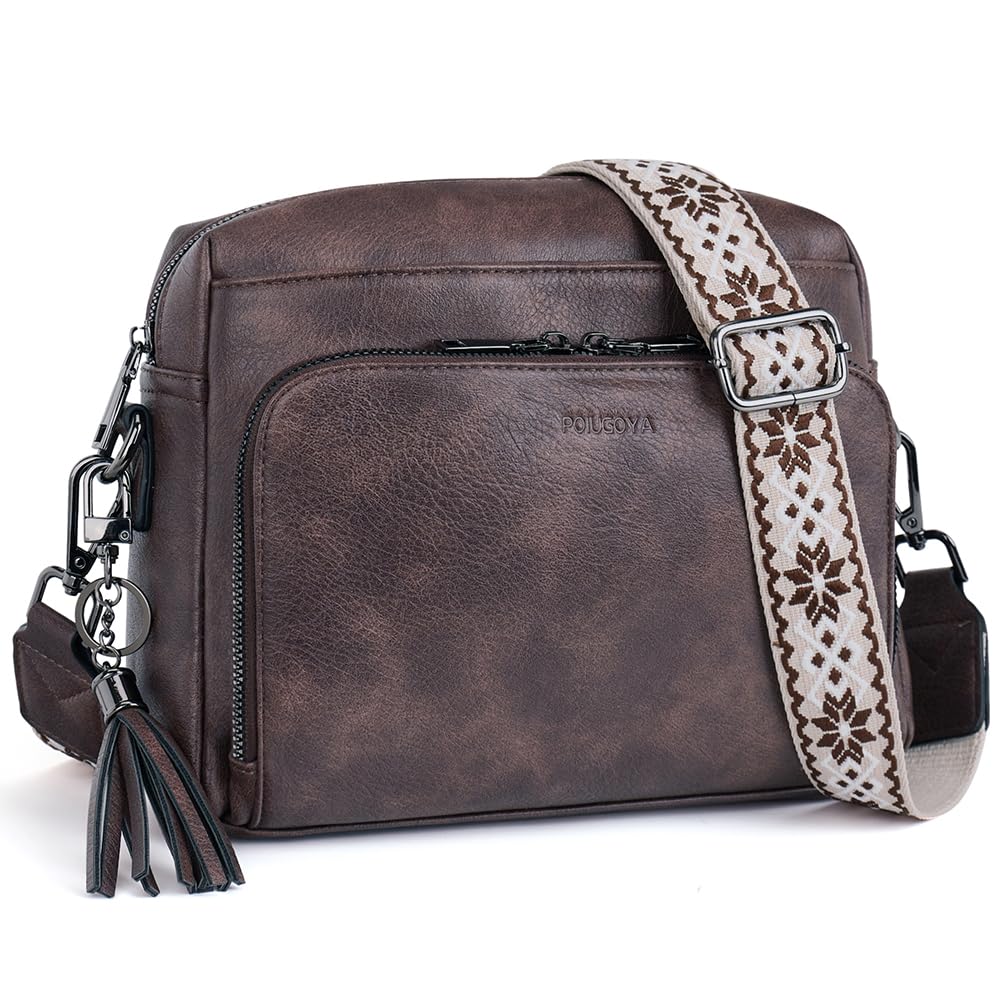 POIUGOYA Leather Crossbody Bag for Women Travel Purse Built-In RFID Wallet