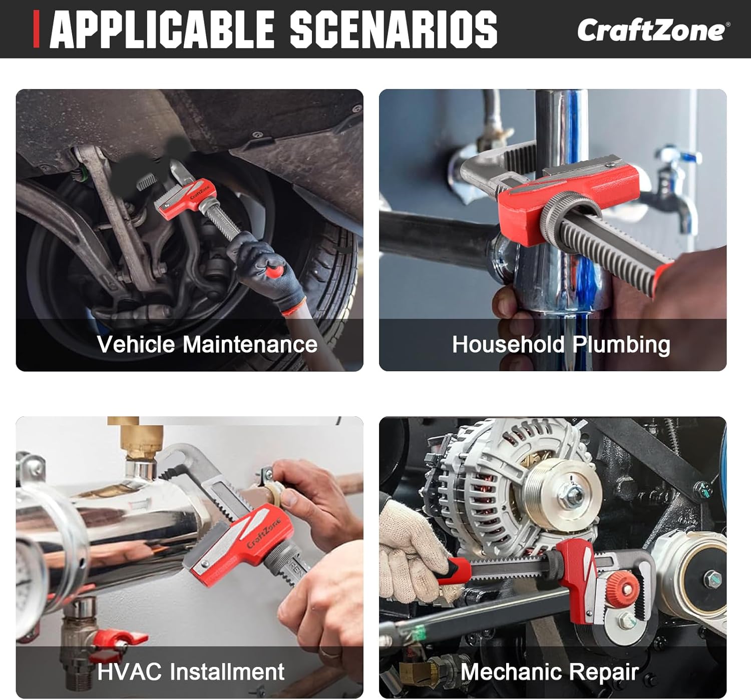 F-Type Pipe Wrench with Adjustable Large Opening Up to 50mm, Heavy Duty Steel Plumbing Tool with Drop Forged Jaw for Pipe Work and Comfortable Use