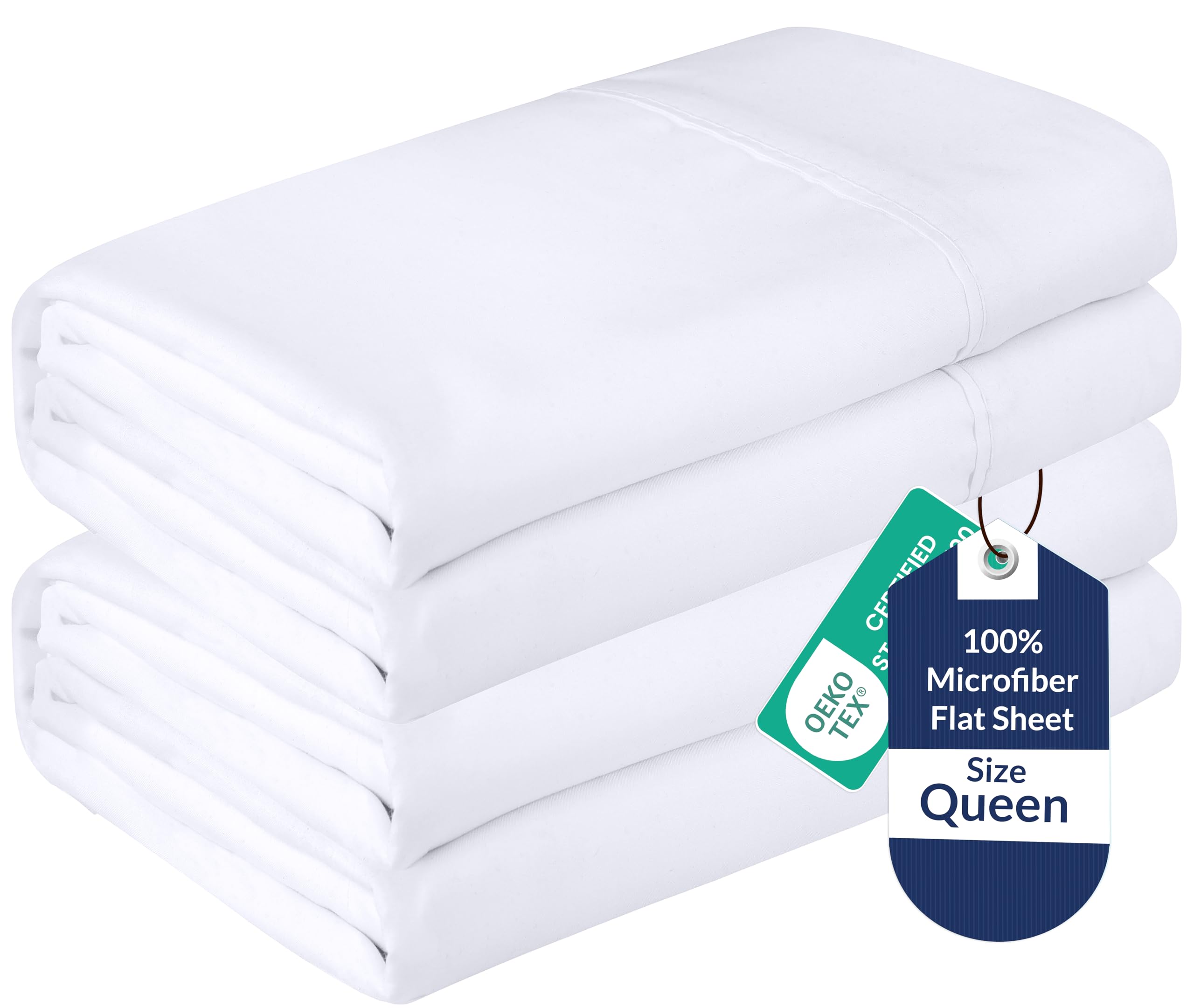 Royale Linens 2 Pack Bulk Flat Sheet Set - Top Sheets - Soft 1800 Microfiber - Wrinkle & Stain Resistant - for Hotel, Massage Table, Hospital, Dorm - Queen Flat Sheet Sold Separately (Queen, White)
