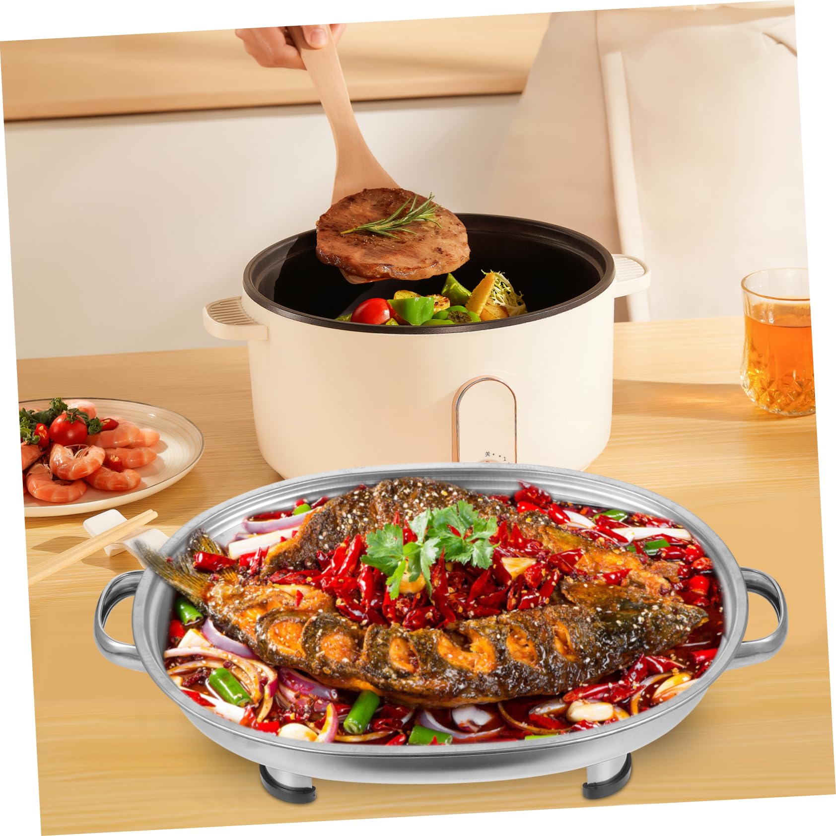 PRETYZOOM Buffet Tray Stainless Steel Chafing Dish with Lid Serving Platter for Entertaining Buffet Dishes for Grilled Fish and Seafood Display and