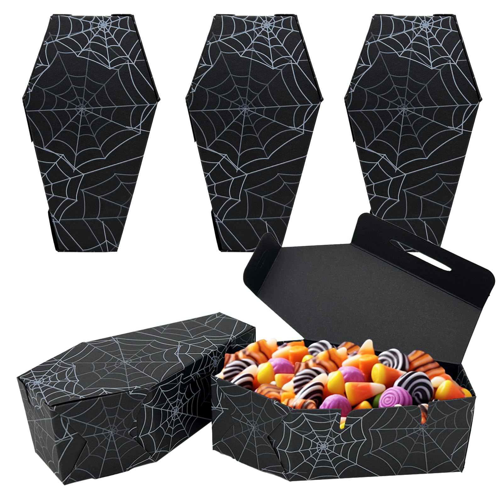 FRIDAY NIGHT Halloween Coffin Paper Boxes 16 PCS Snack Popcorn Box Candy Containers Trick Or Treat Bowl Halloween Party Supplies (Black)