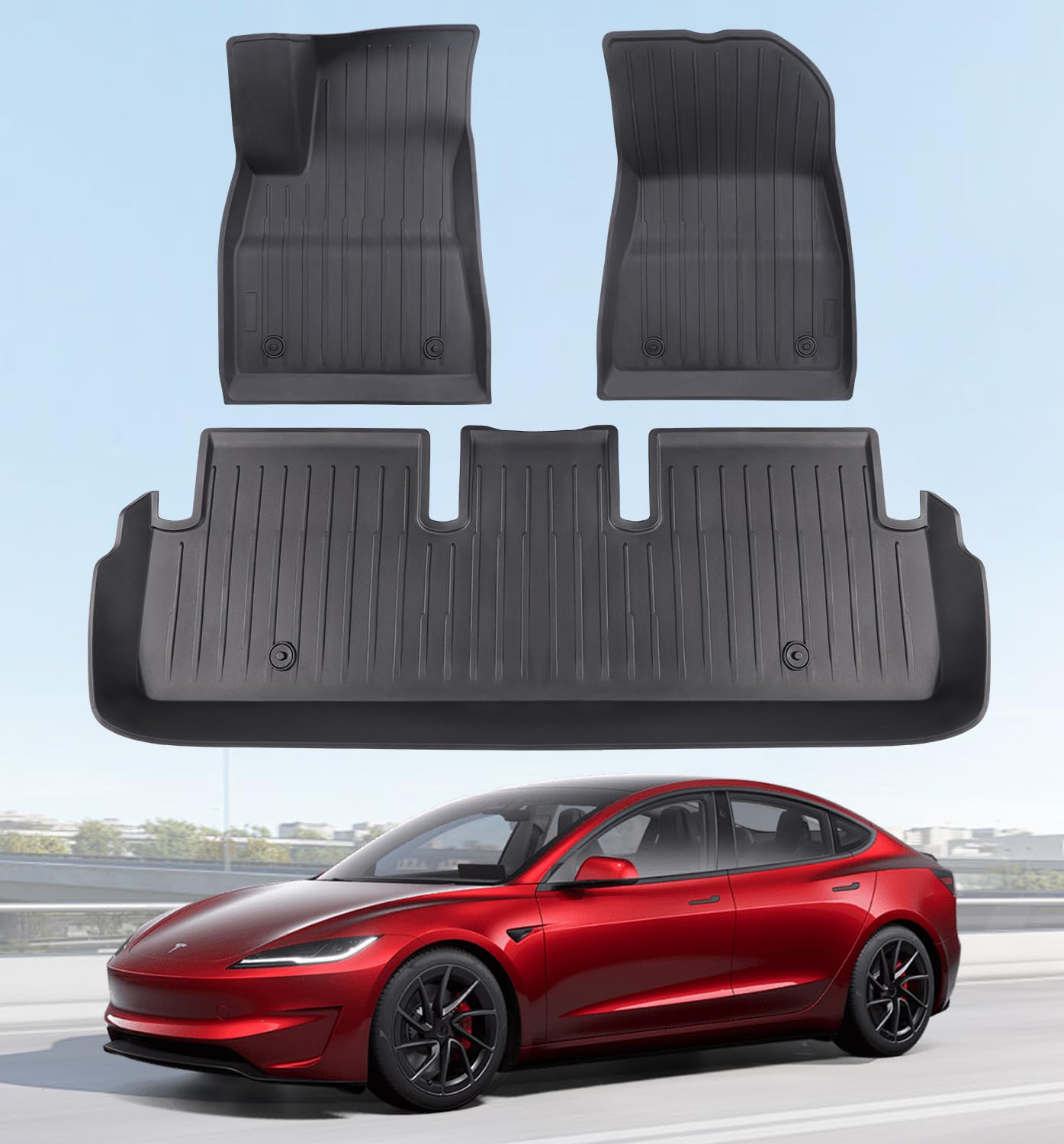 Wekar 2025 New Version Floor Mats for Tesla Model 3 Highland - Custom Fit All Weather TPE Front