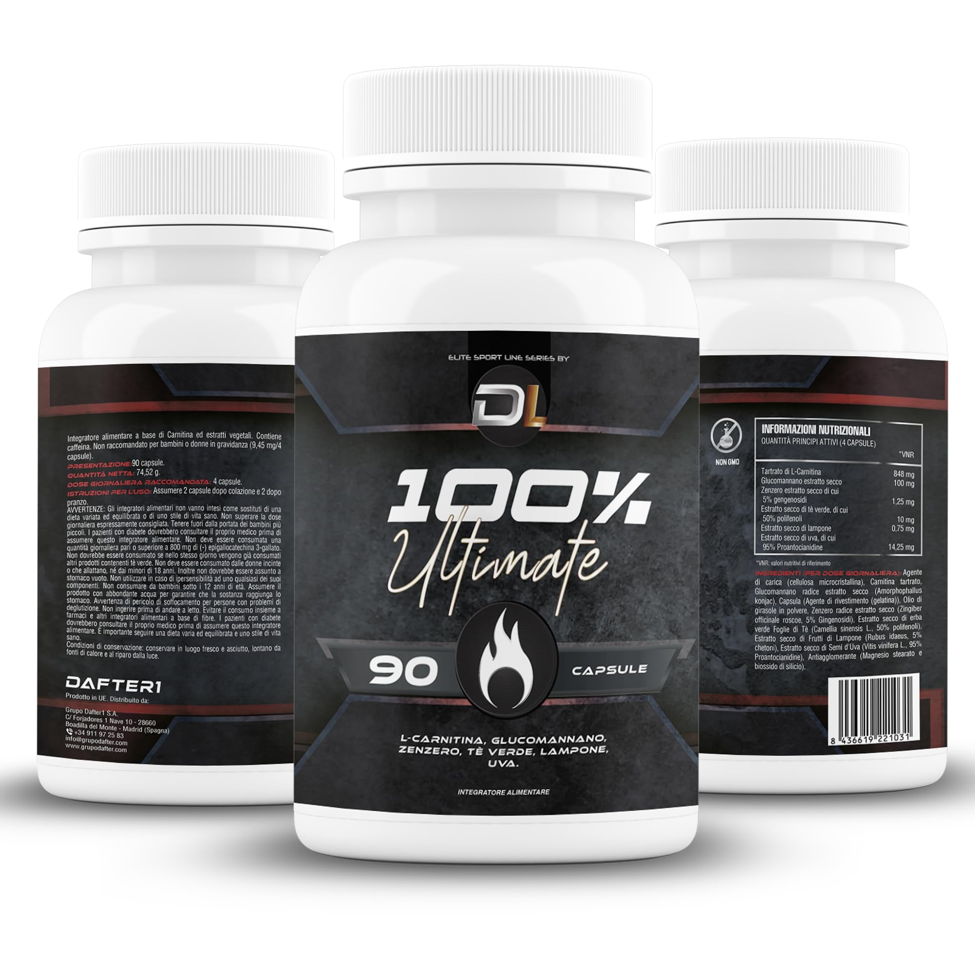 Ultimate Integratori | Integratori naturale | L-carnitina, Glucomannano, Tè verde | Perdere peso | Dimagranti | 90 capsule