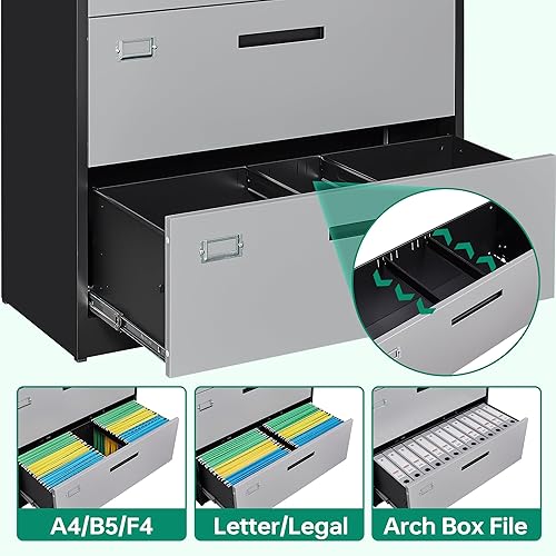 Miniatura 6 de Letaya Archivador de 4 cajones con cerradura, archivadores de metal laterales, gabinetes de almacenamiento de organización para oficina en casa,
