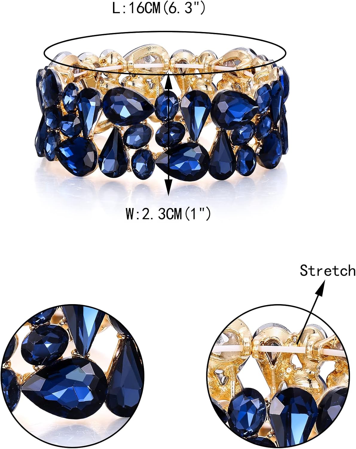 EVER FAITH Women's Art Deco Prom Jewelry Oval Teardrop Crystal Elastic Wedding Bridal Stretch Bracelet for Bride - Image 4