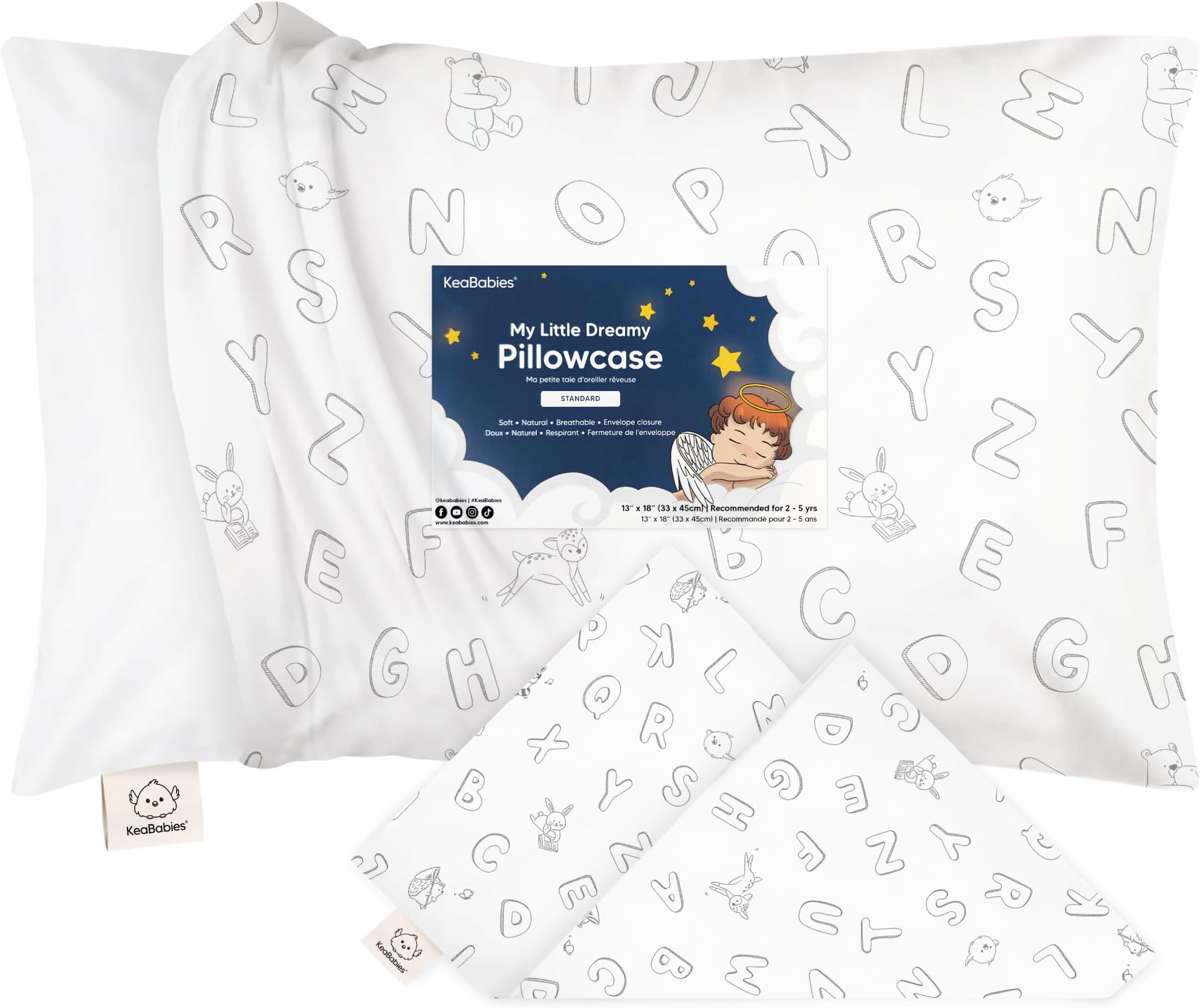 KeaBabies Toddler Pillowcase for 13X18 Pillow - Organic Toddler Pillow Case for Boy, Kids - 100% Natural Cotton Pillowcase for Miniature Sleepy Pillows - Pillow Sold Separately (ABC Land)