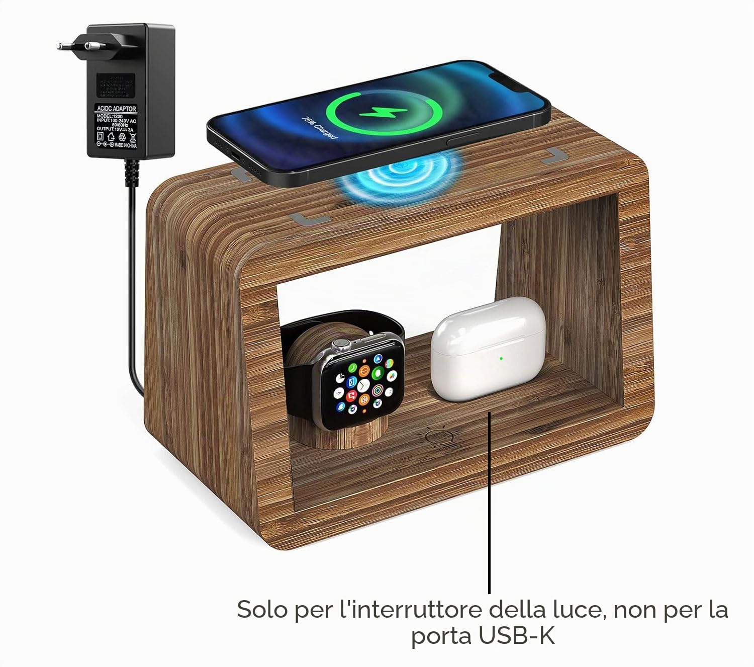 Stazione di ricarica senza fili, lampada da scrivania Alltripal 15 W, caricabatterie wireless veloce, luce notturna con 3 colori e luminosità regolabile, stazione di ricarica per iPhones/Air Podes