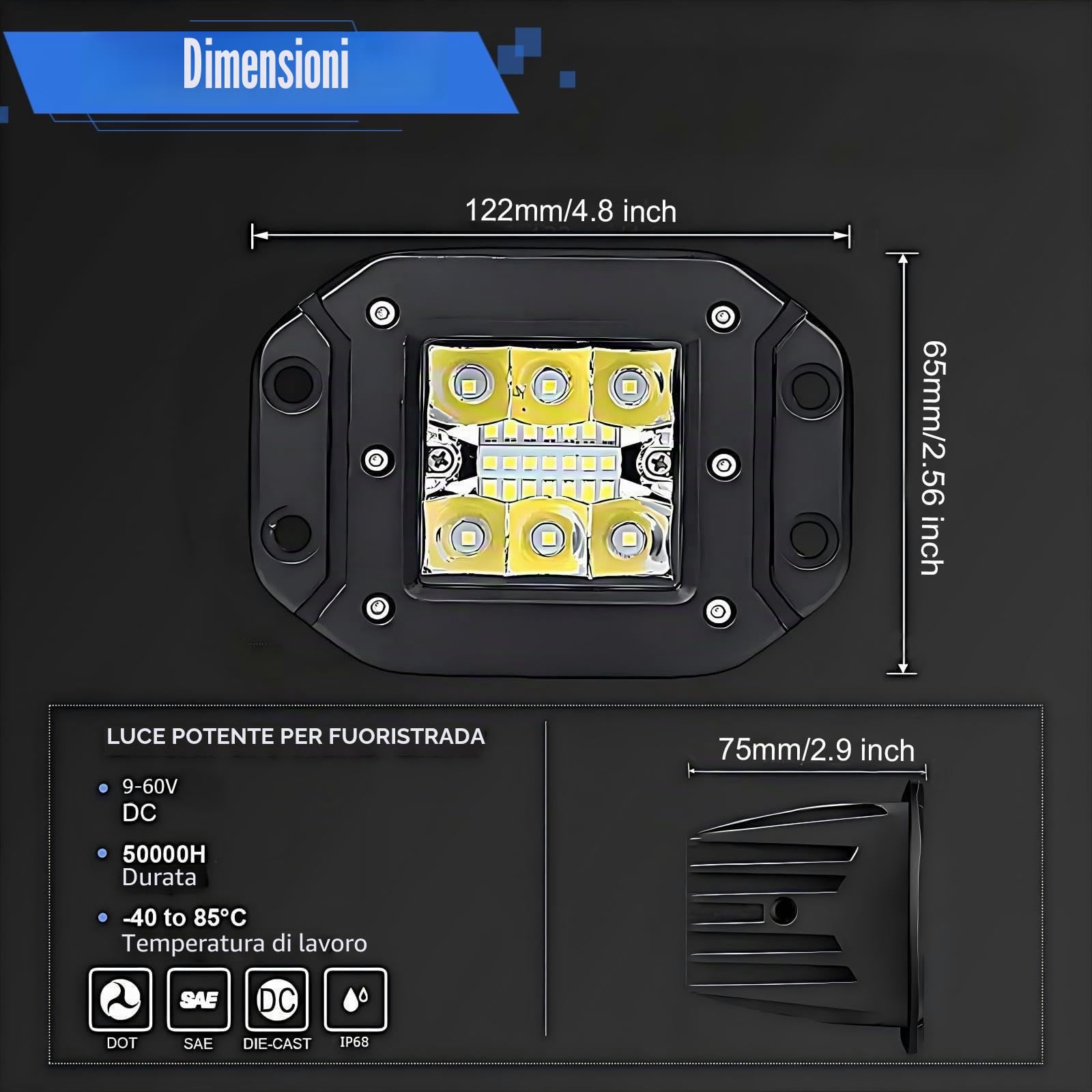 Faro da lavoro a LED, 12V 24V, 2 x 5 pollici, fari LED montati a filo, spot, pod, cubo, fari aggiuntivi, illuminazione offroad per trattore, auto, SUV, escavatore