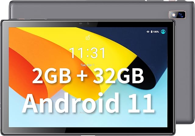 BYYBUO SmartPad A10 Tablet 10.1 inch Android 11 Tablets, 32GB ROM, Quad-Core Processor, 5000mAh Battery, 1280x800 IPS HD Touchscreen, 5MP+8MP Camera, Bluetooth,WiFi,GPS (Grey)